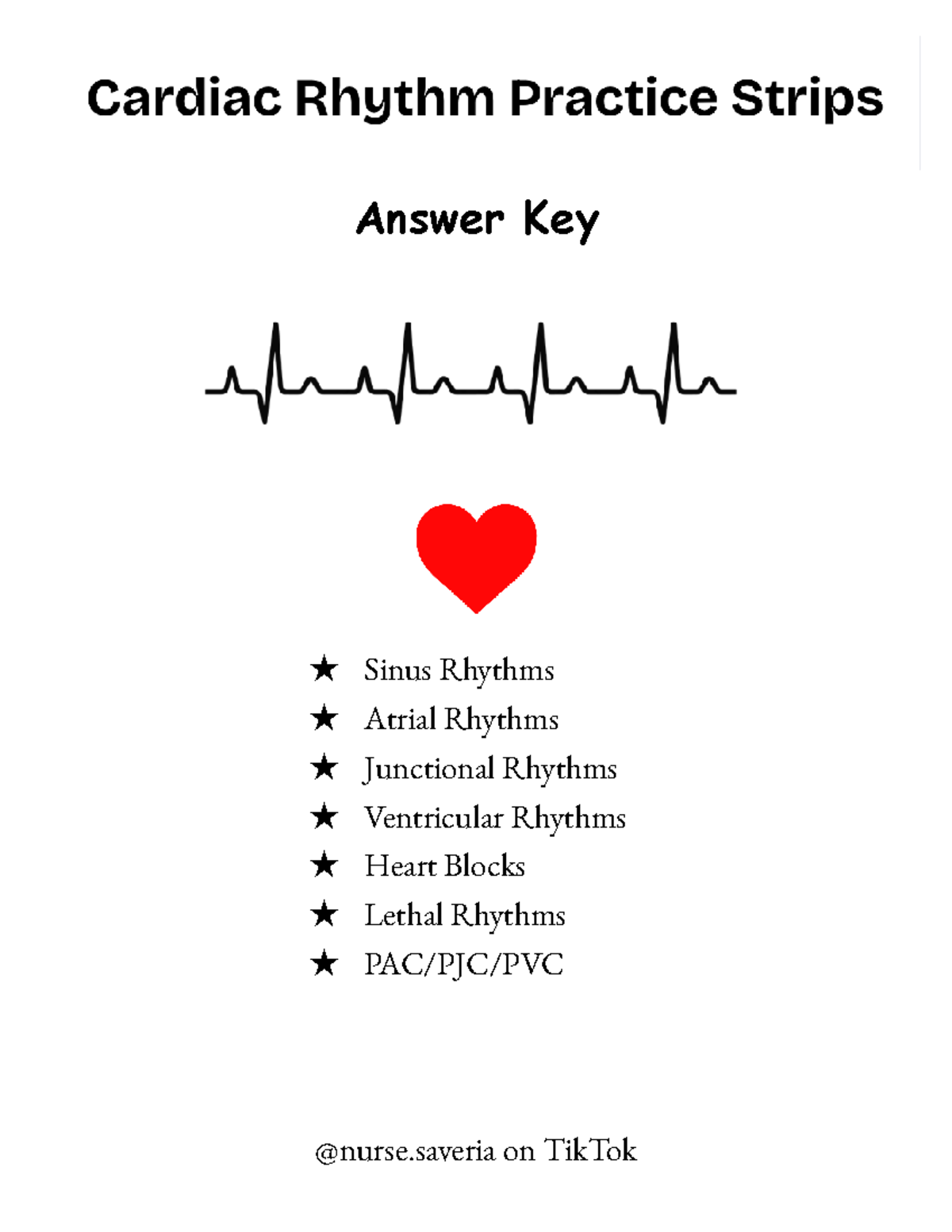 Cardiac Rhythm Practice Strips Answer Key: Sinus, Atrial, Junctional ...