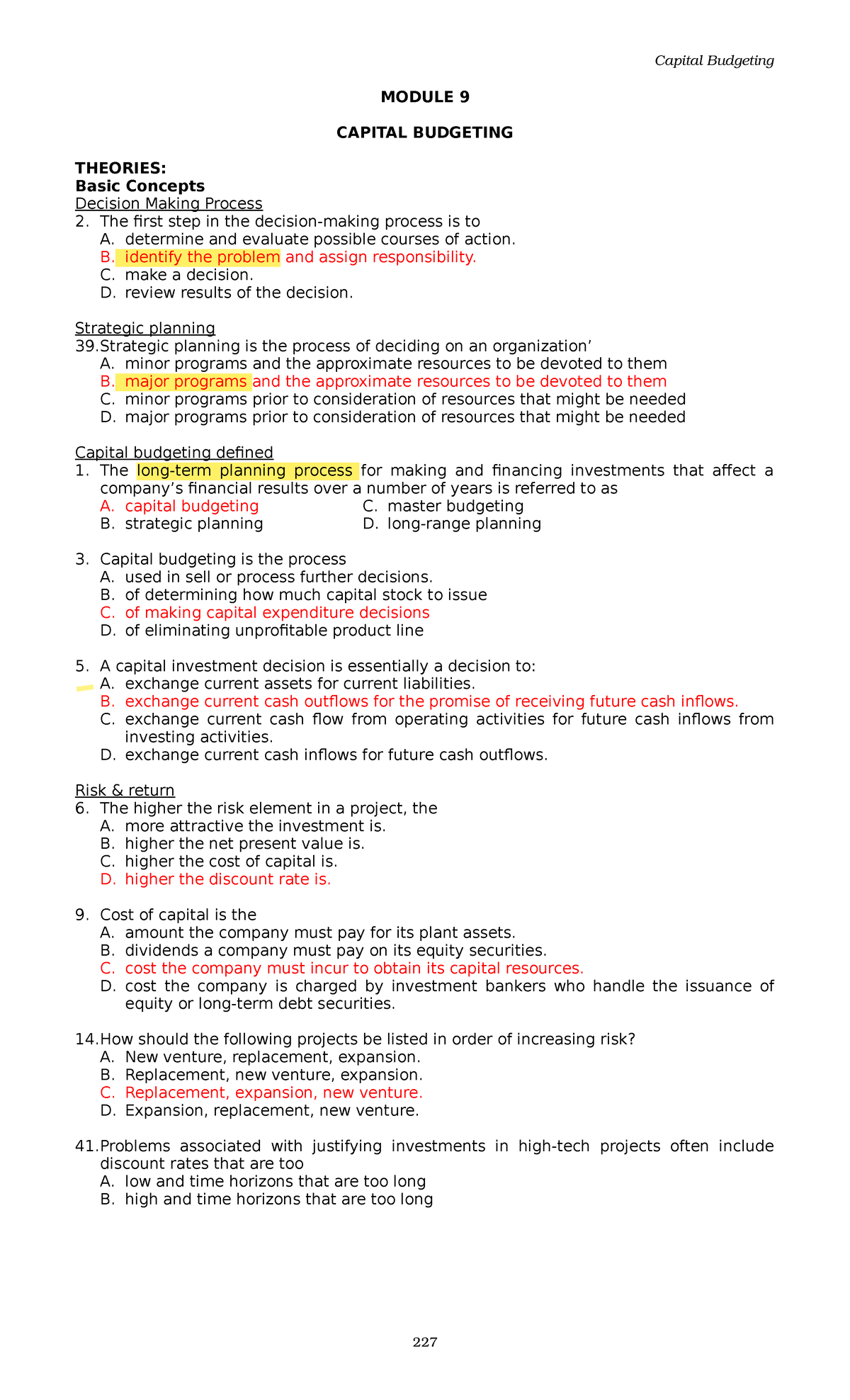 Capital Budgeting Concepts and Decision-Making Process (MAS) - Studocu