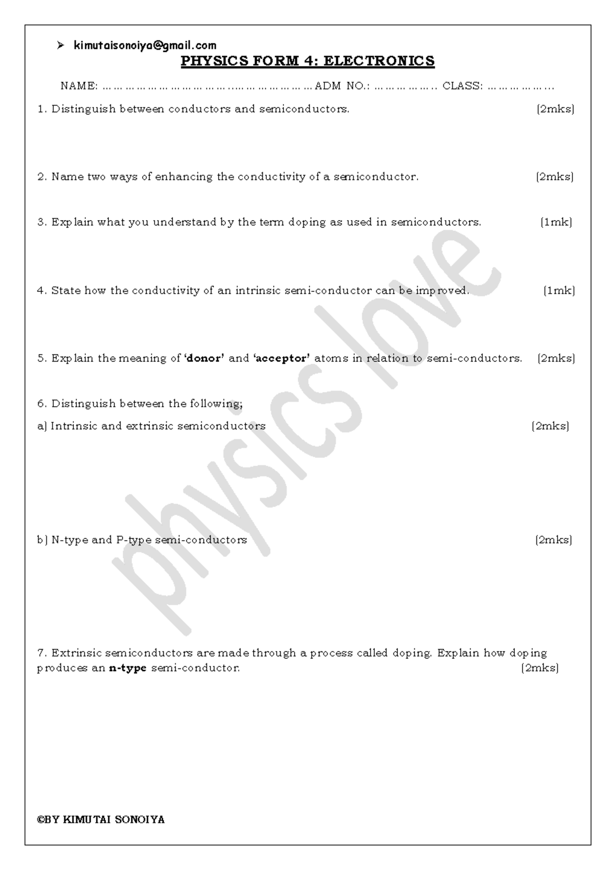 PHYSICS FORM 4: ELECTRONICS CAT - Key Concepts and Questions - Studeersnel