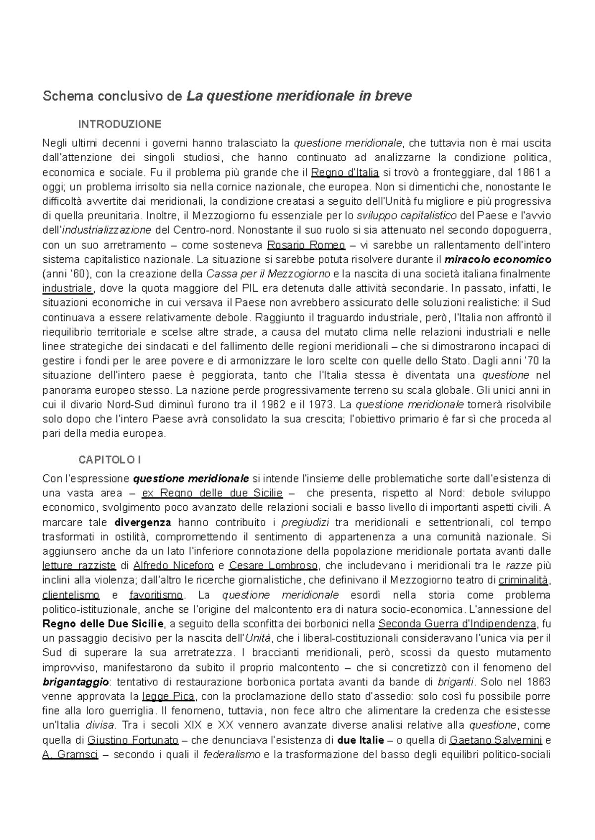 La questione meridionale: Analisi e prospettive storiche - Studocu