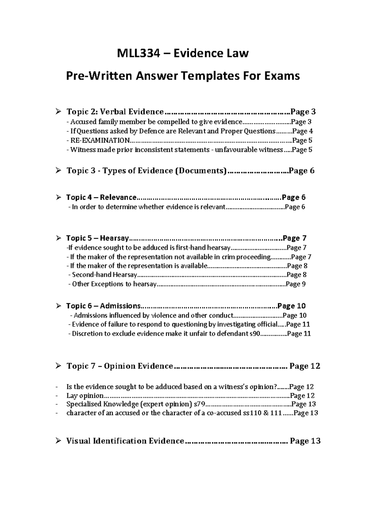 MLL334 – Evidence Law: Pre-Written Exam Answer Templates - Studocu