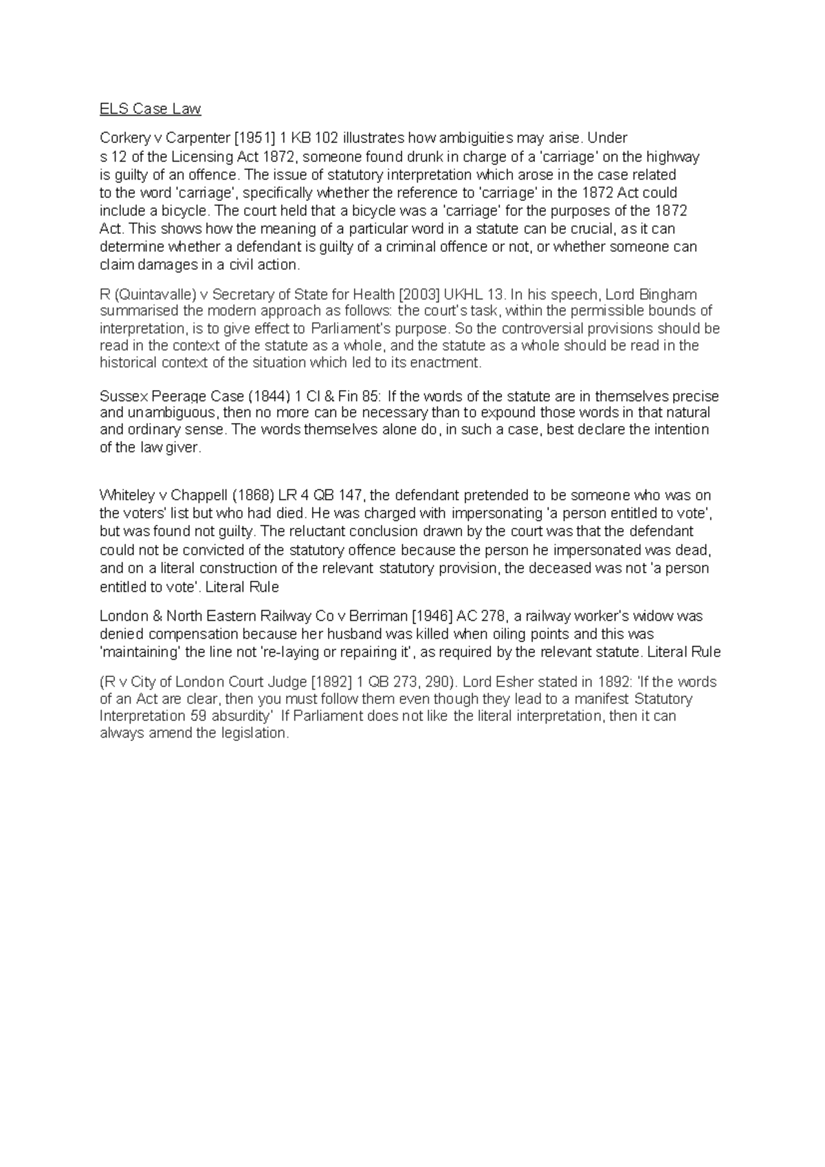 ELS Case Law: Statutory Interpretation Insights and Key Cases - Studocu