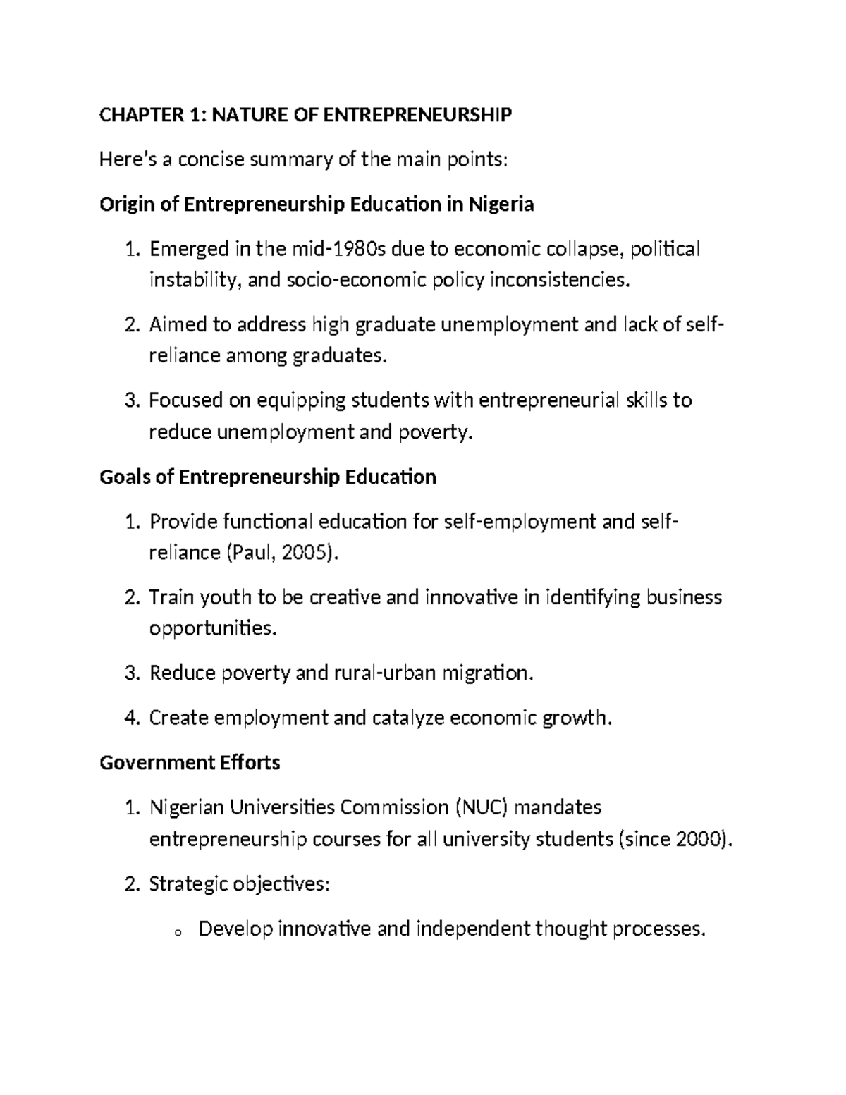 CHAPTER 1: NATURE OF ENTREPRENEURSHIP - Key Insights & Summary - Studocu
