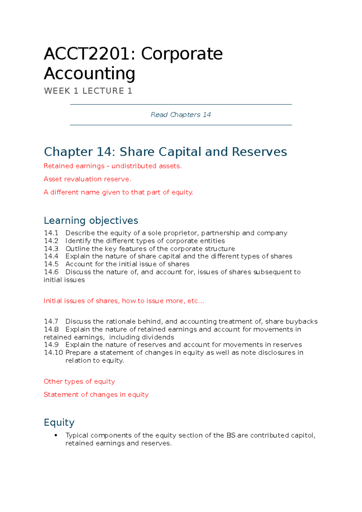 ACCT2201; LECT 1 WEEK 1 - pp and in person lecture additions - ACCT2201 ...