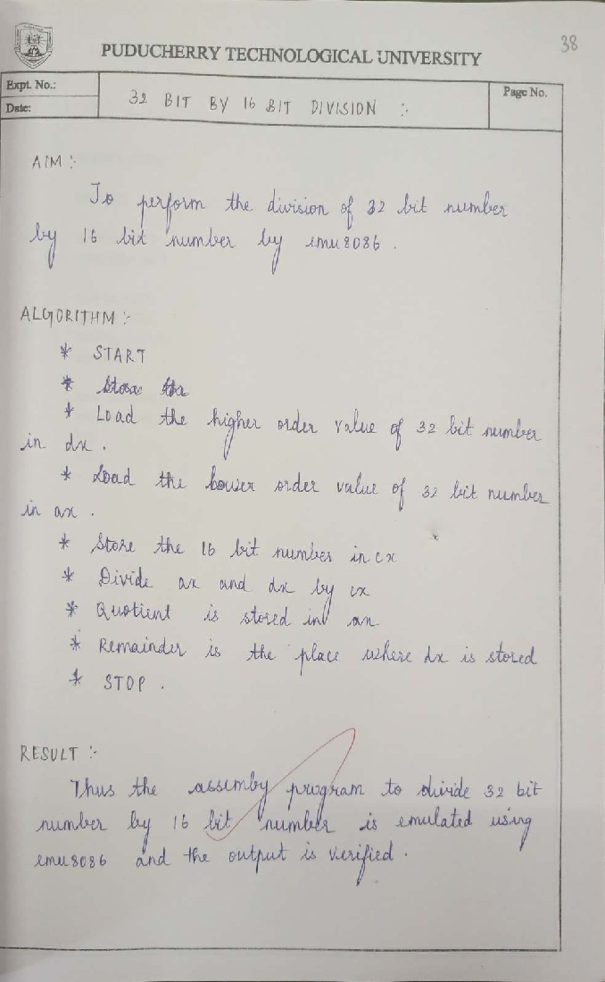 BIT 16: Assembly Language Experiments and Operations Guide - Studocu