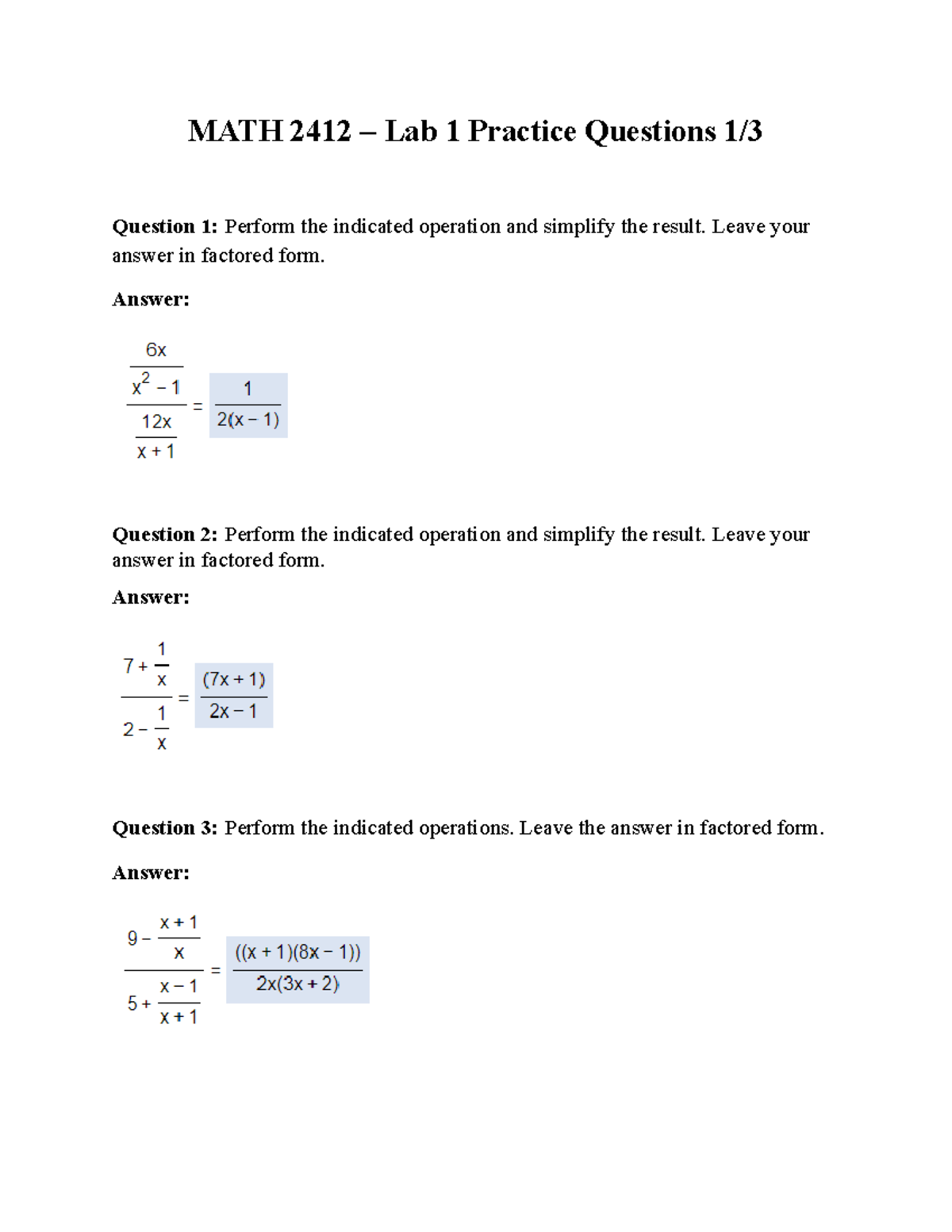 MATH 2412 Lab 1 Practice Questions 1of3 - MATH 2412 – Lab 1 Practice ...