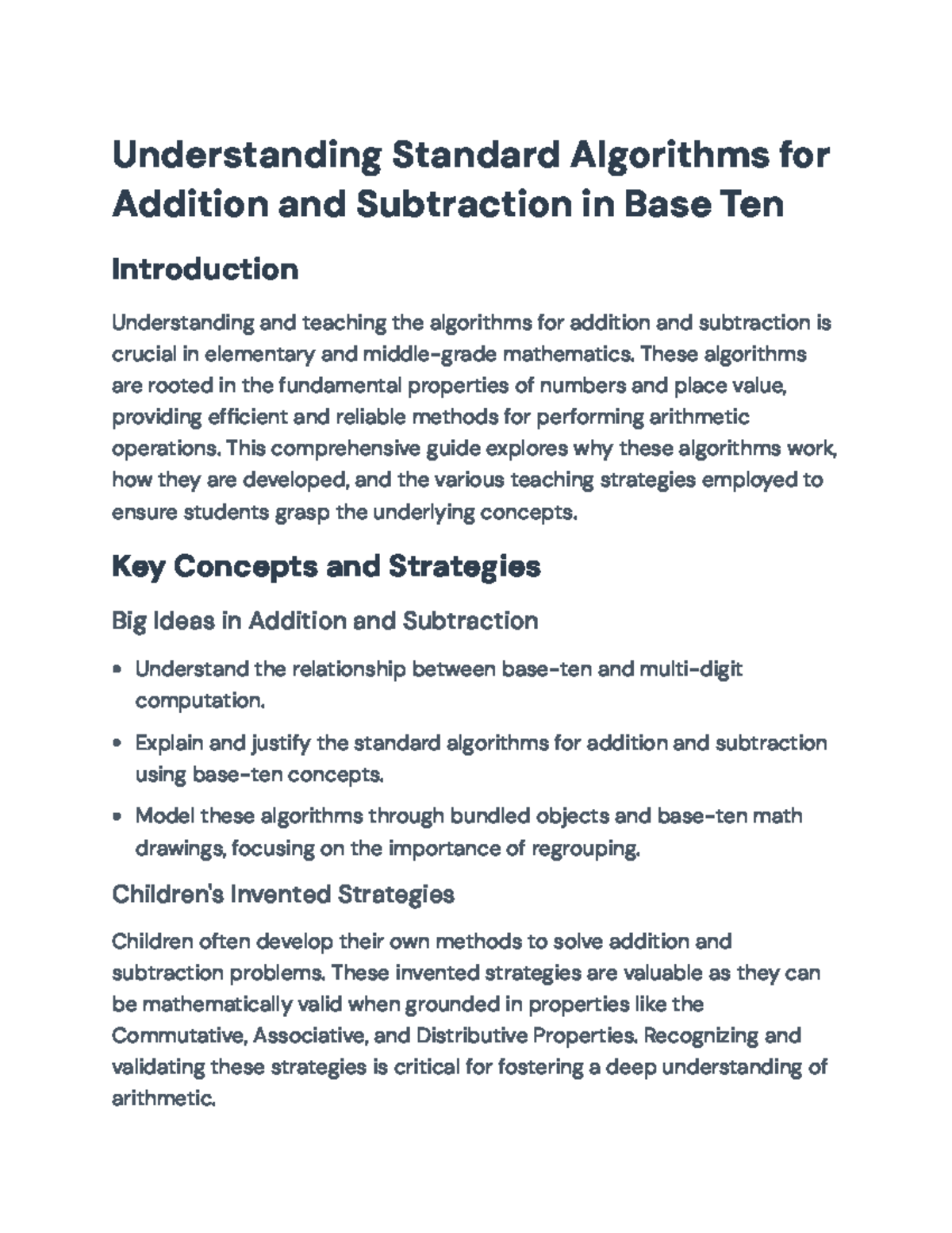 Understanding Standard Algorithms for Addition & Subtraction in Base ...