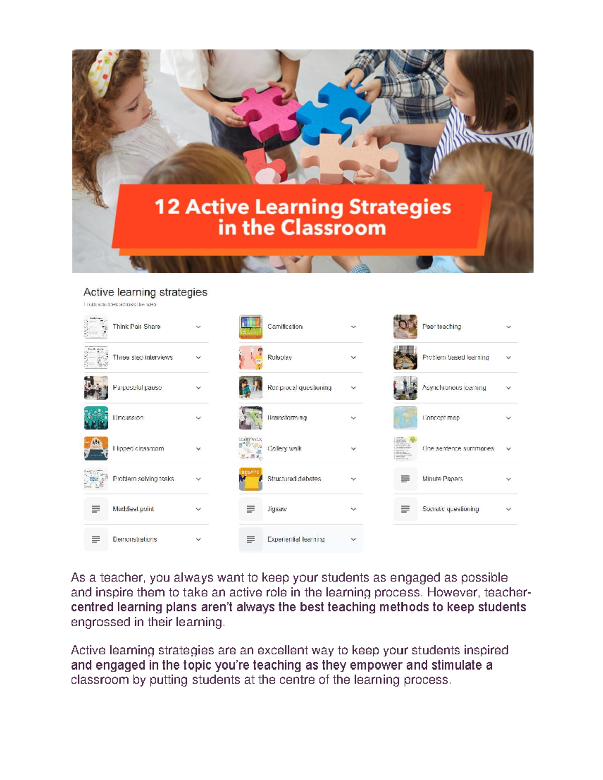 Active Learning Strategies for Engaging Students - CBT - Studocu
