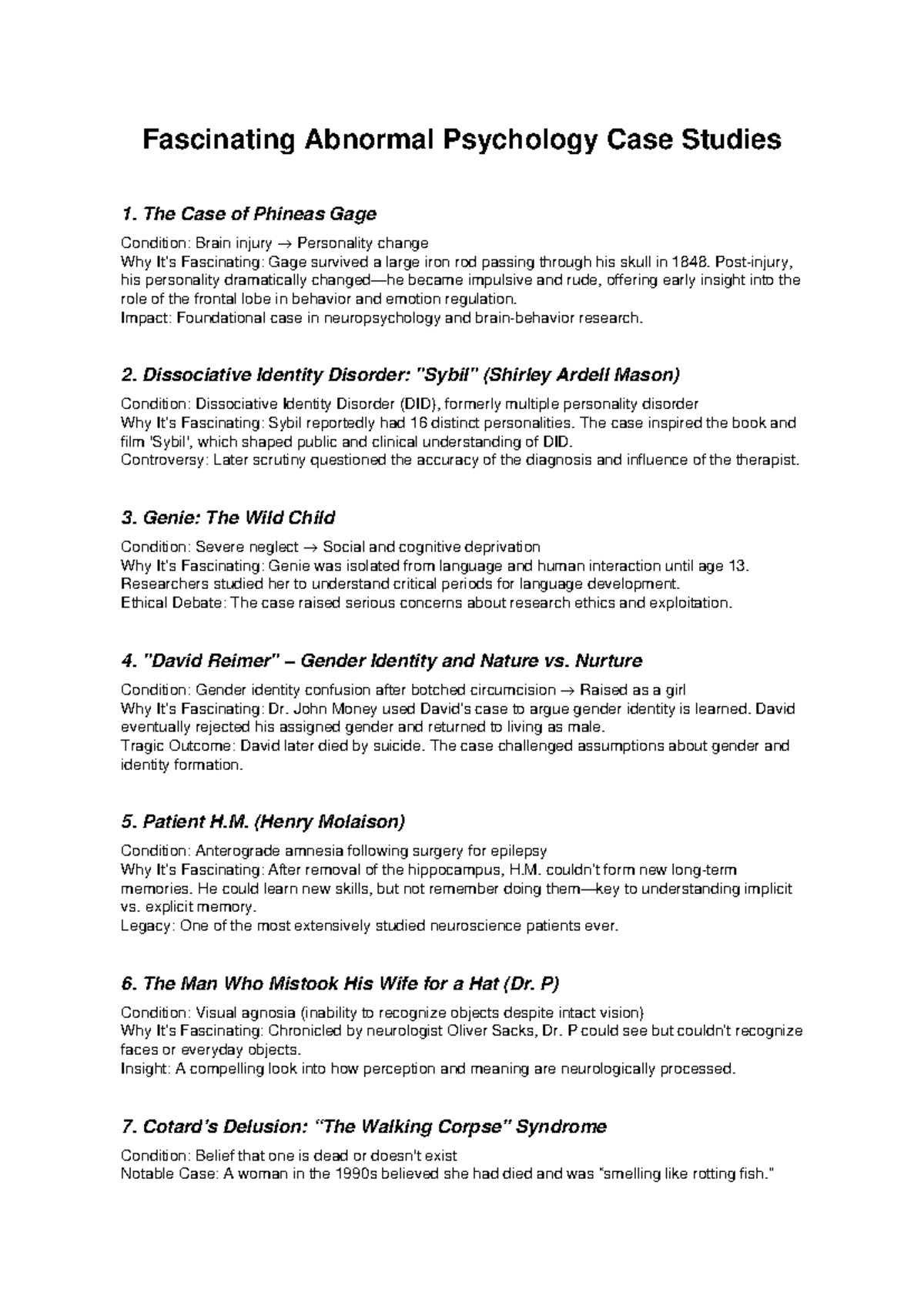 Abnormal Psychology Case Studies: Insights & Controversies - Studocu