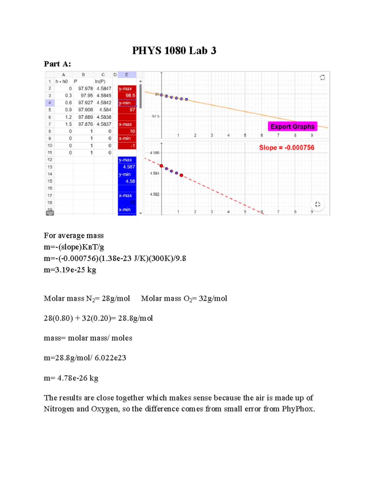 PHYS 1080 Lab 3 - Average Mass and Fluid Dynamics Analysis - Studocu