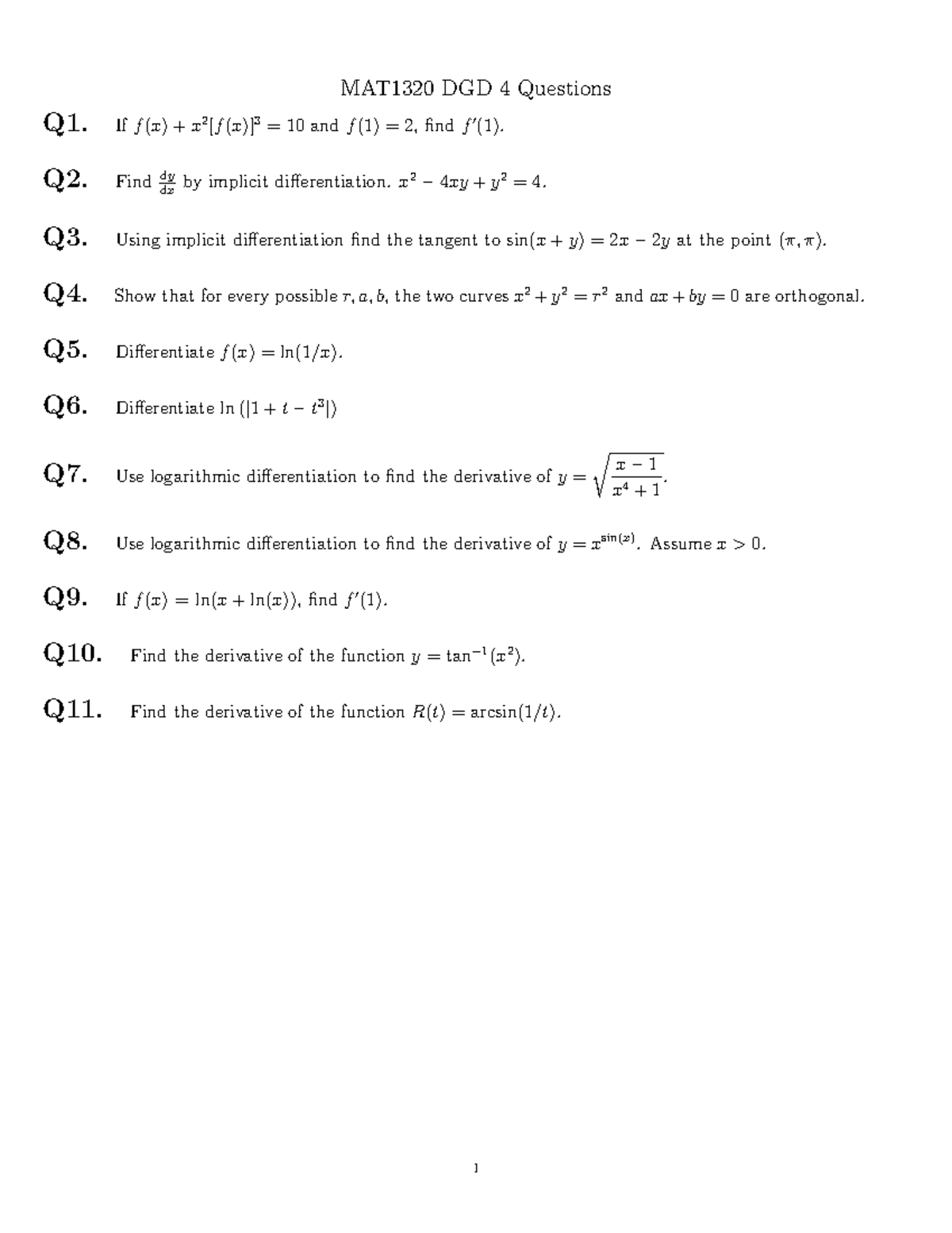 MAT1320 DGD 4 Questions on Implicit Differentiation and Derivatives ...