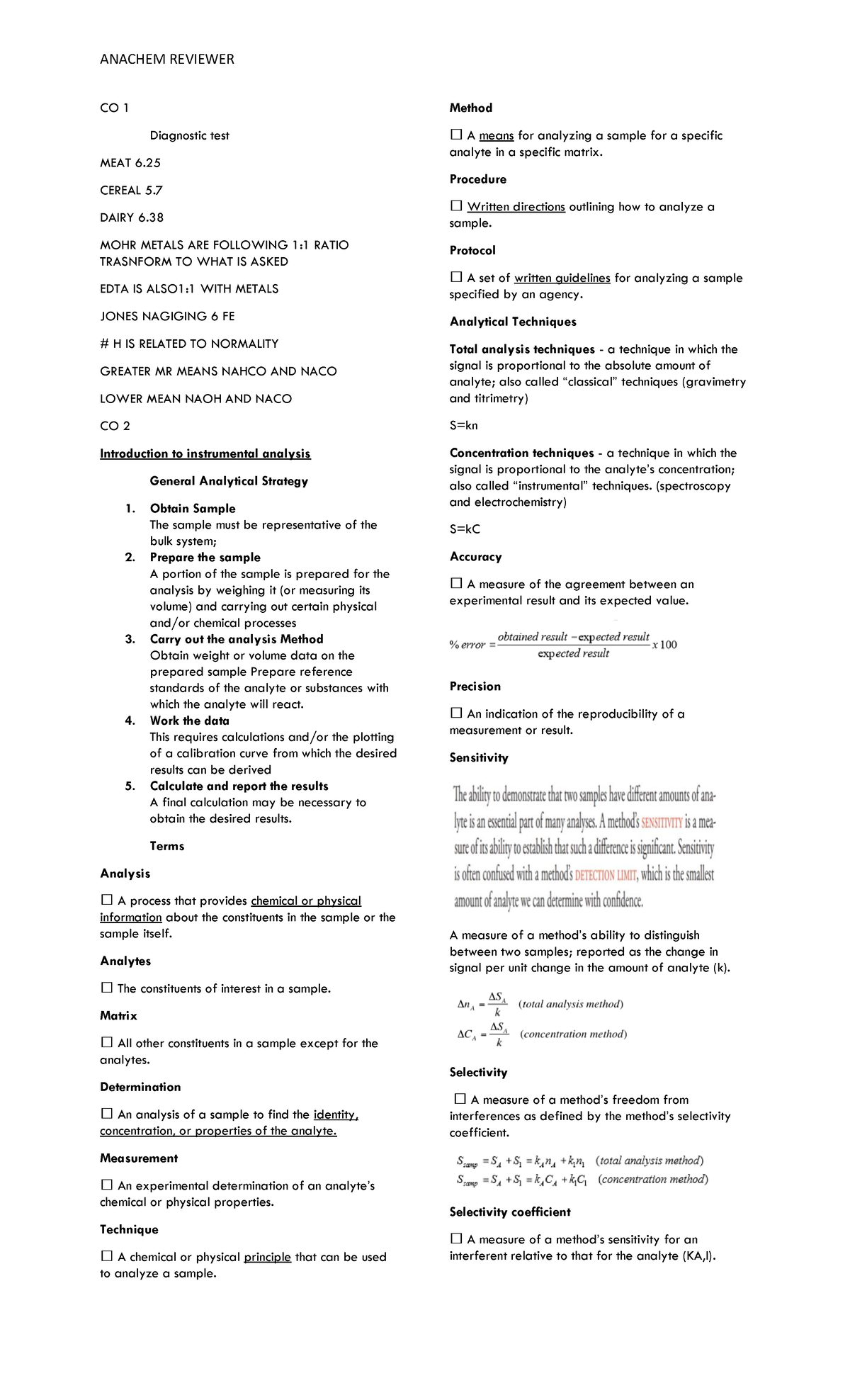 Anachem 2 LECT Review Notes: Instrumental Analysis & Techniques - Studocu