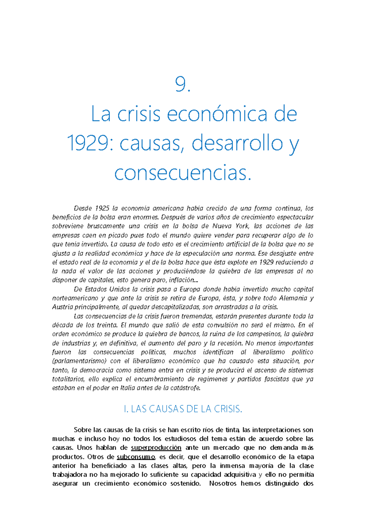 Causas y Consecuencias de la Crisis de 1929: Un Análisis Profundo - Studocu