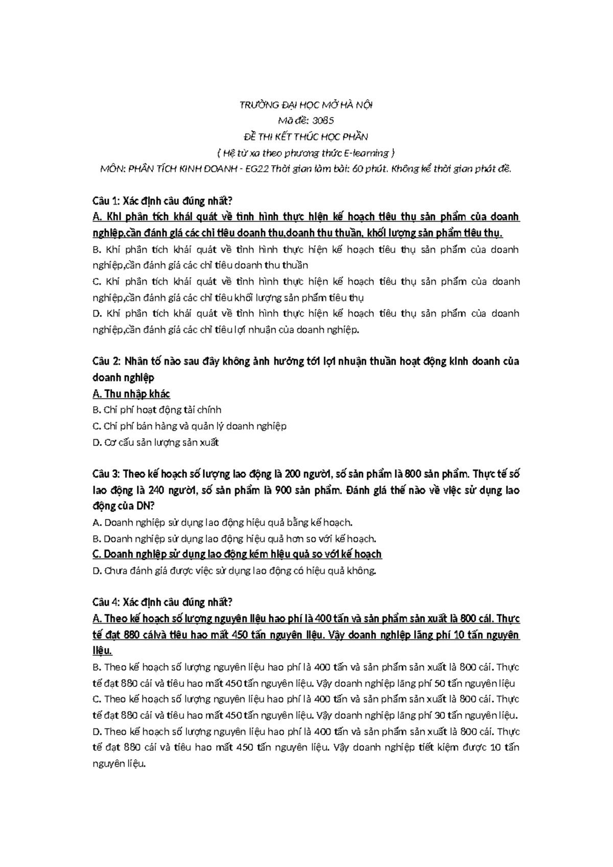 ĐỀ THI KẾT THÚC HỌC PHẦN PHÂN TÍCH KINH DOANH - EG22 - Document Preview