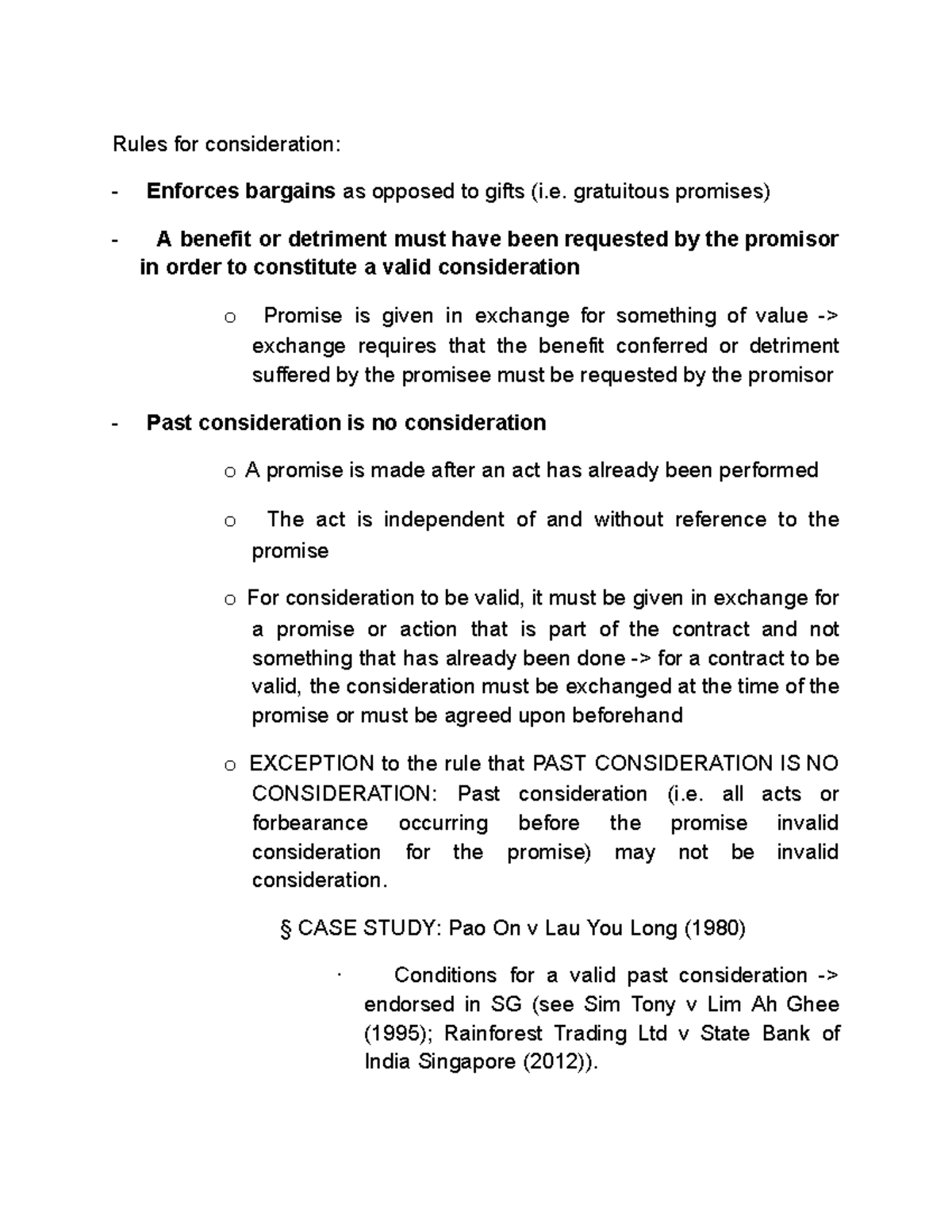 Consideration Rules and Case Studies (LAW 101 - Final Exam) - Studocu