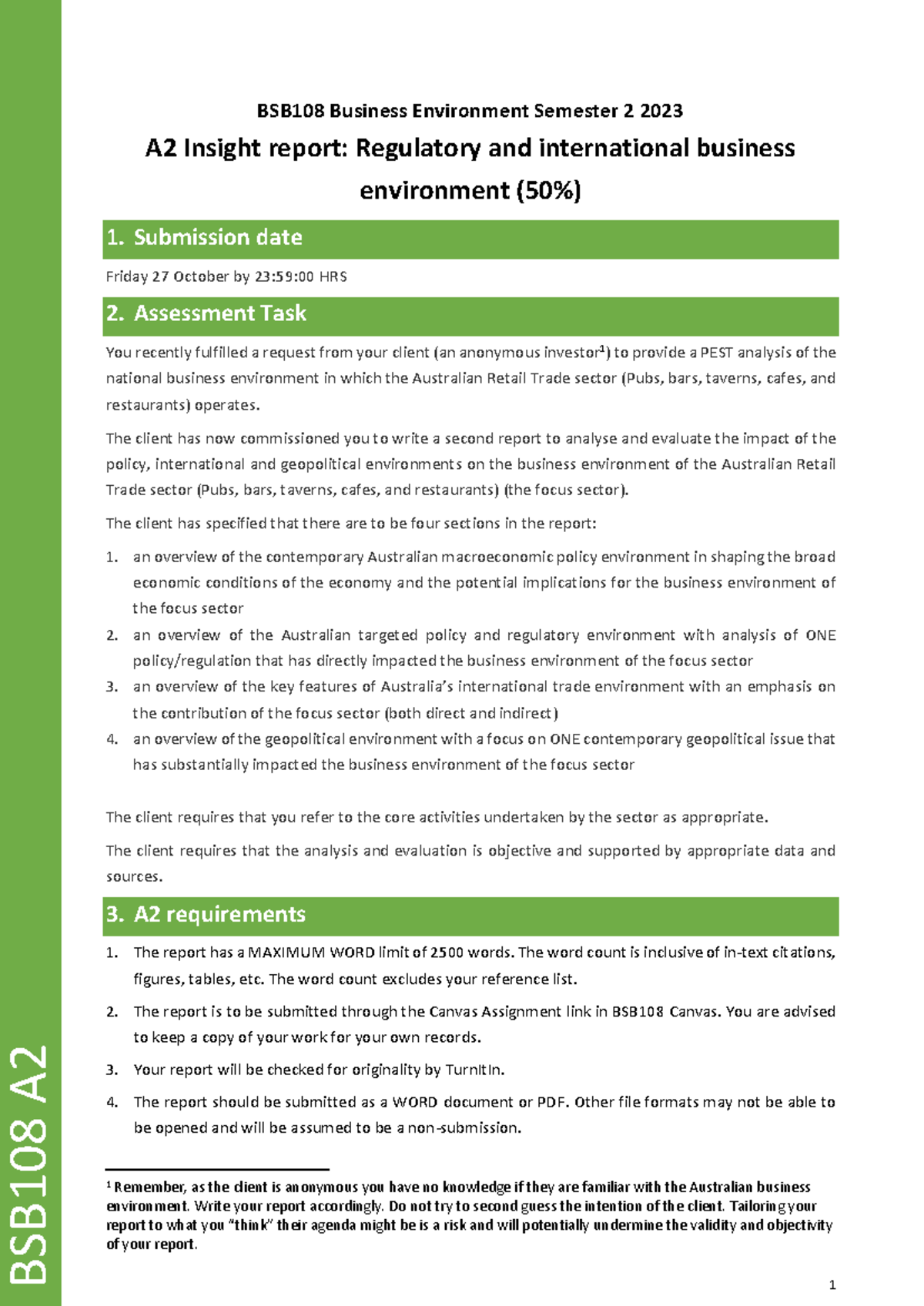 BSB108 A2 task sheet sem 2 2023 final - BSB108 A 1 2 BSB108 Business ...