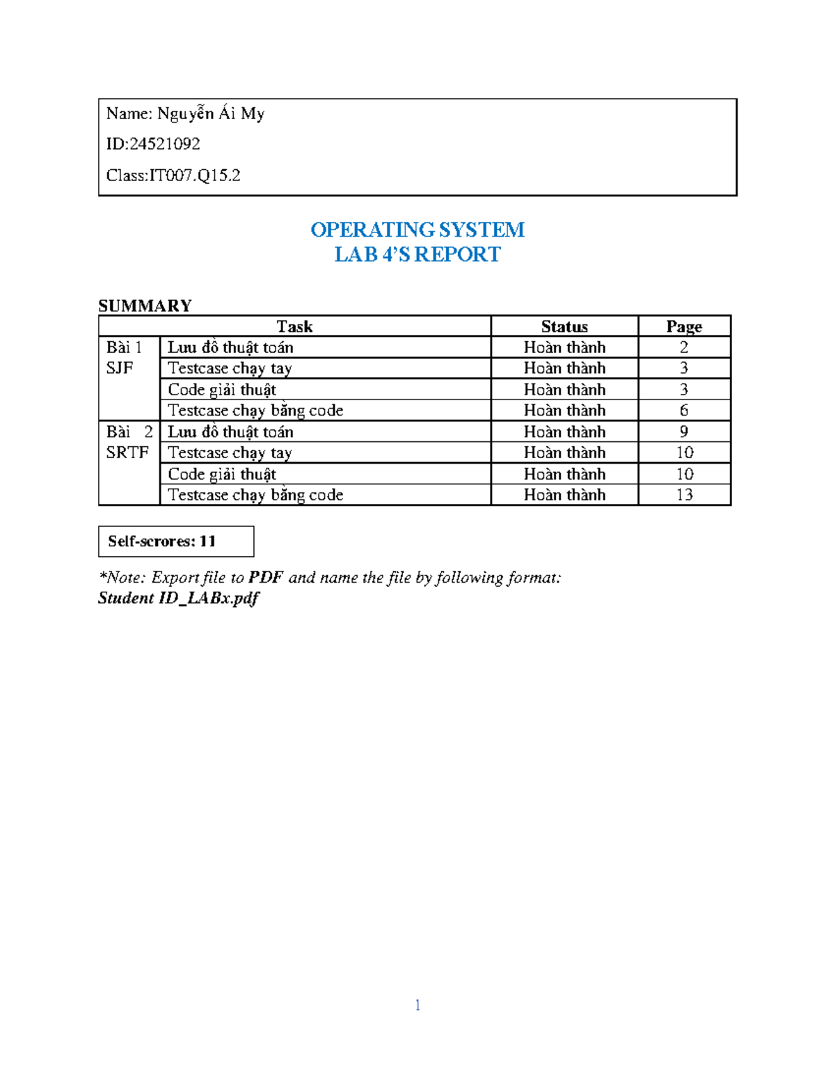 IT007.Q15.2 - Operating System Lab 4 Report: SJF & SRTF Algorithms ...