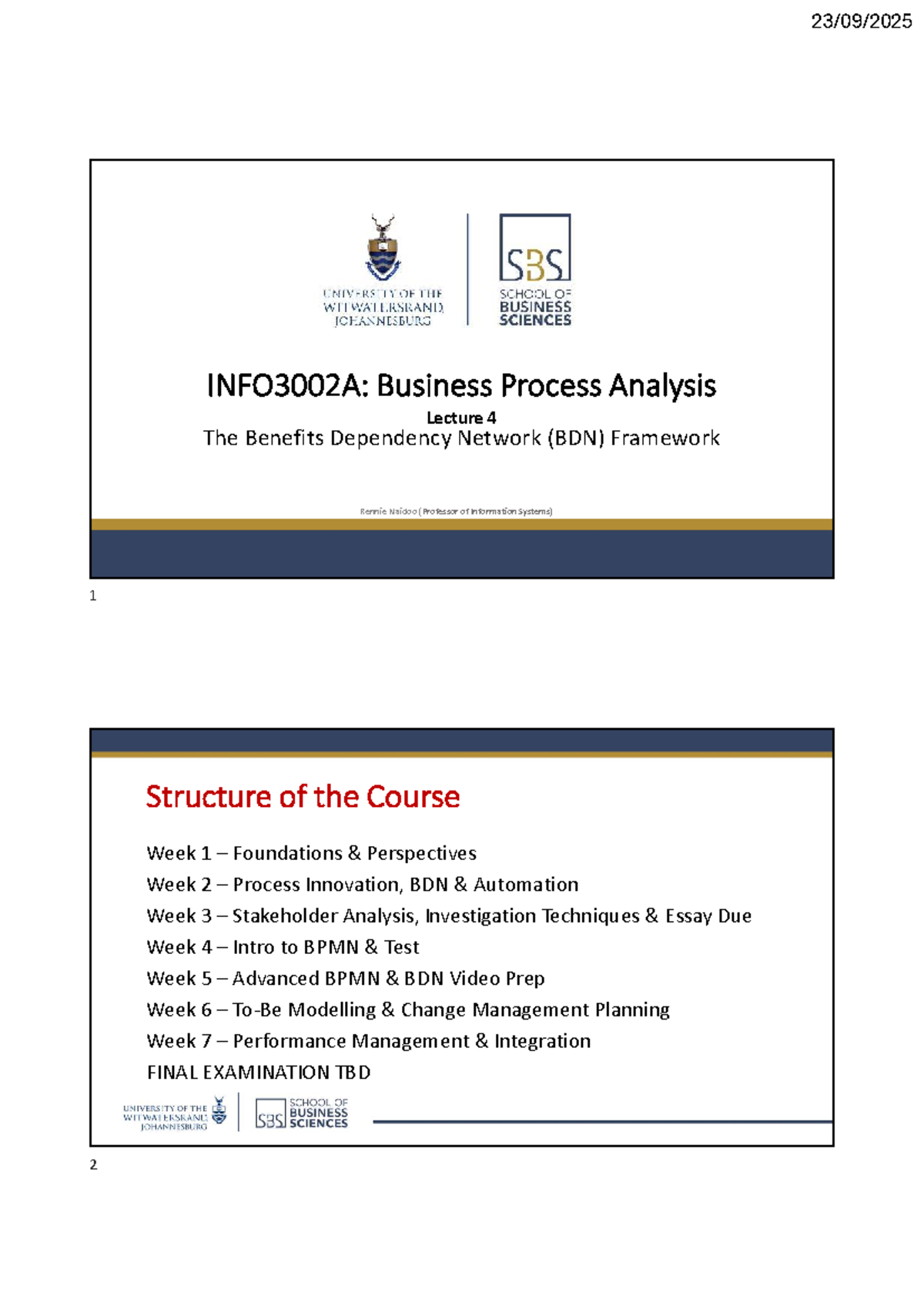 INFO3002A: Lecture 4 - Exploring the Benefits Dependency Network (BDN ...