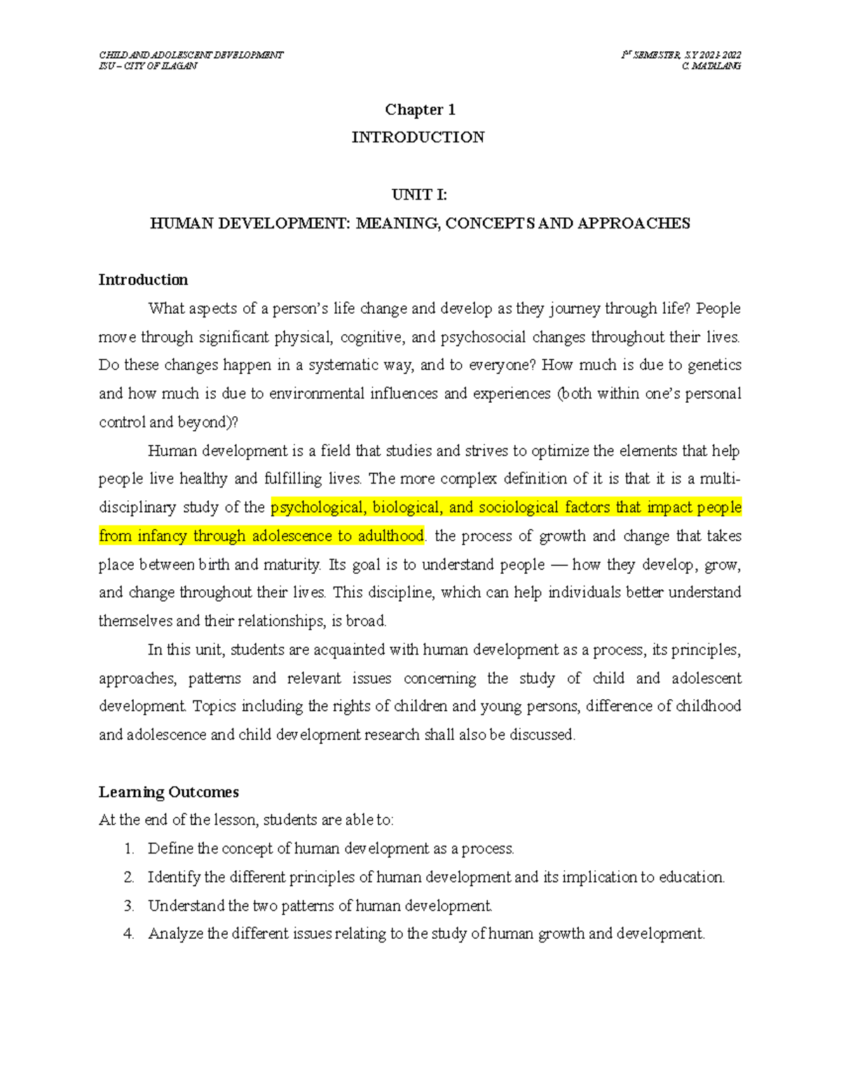 Module-1: Exploring Child and Adolescent Development Processes - Studocu