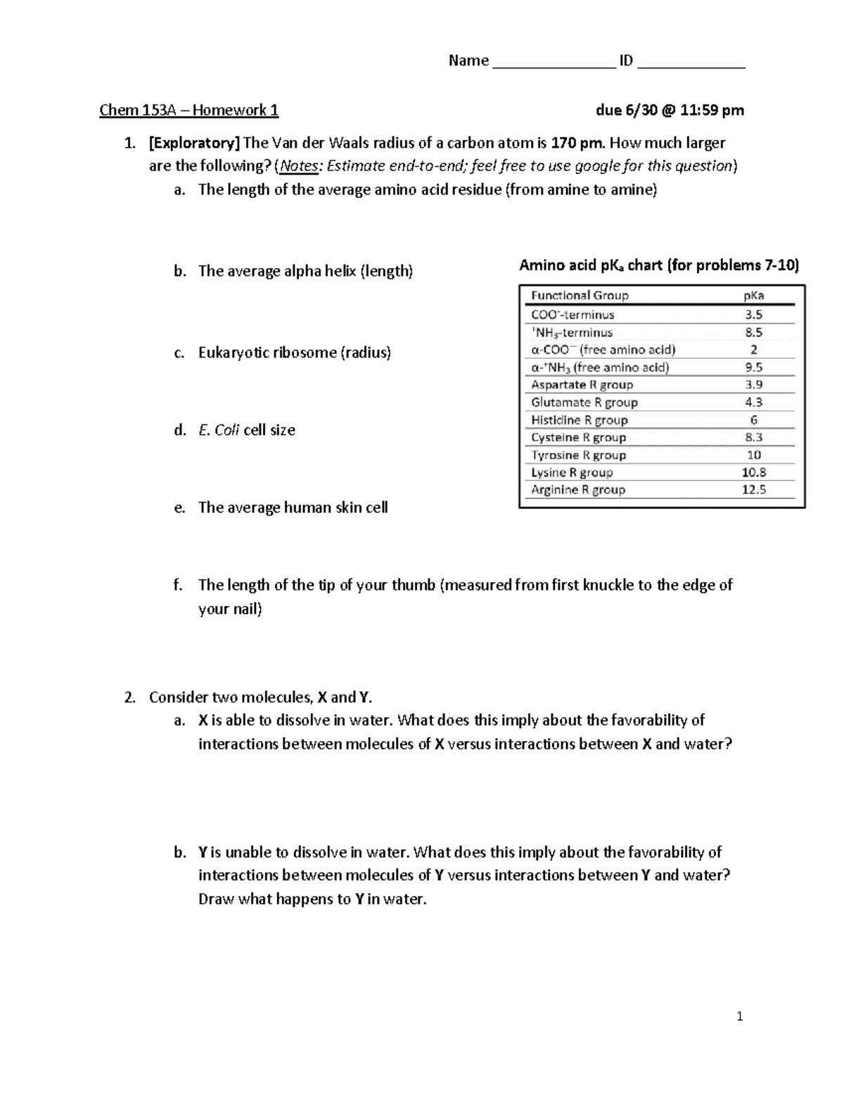Chem 153A - Homework 1: Exploring Molecular Interactions and Properties ...