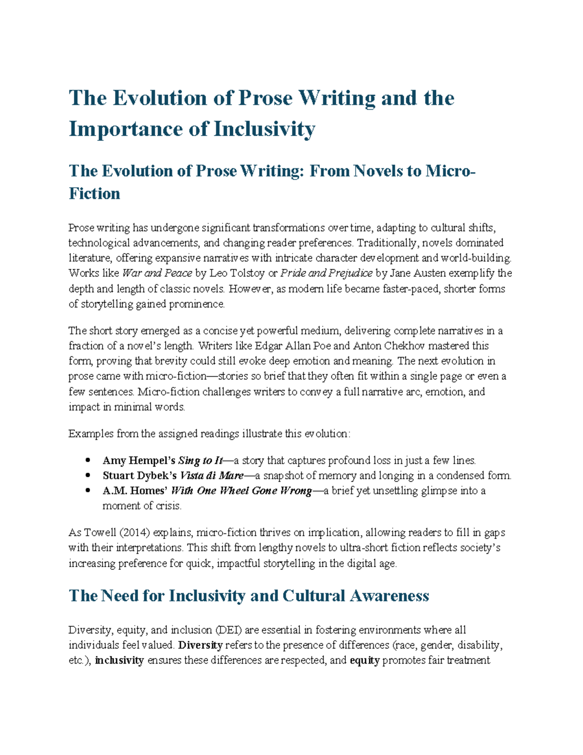 ENGL 1405 Unit 8: Prose Evolution & Inclusivity Insights - Studocu
