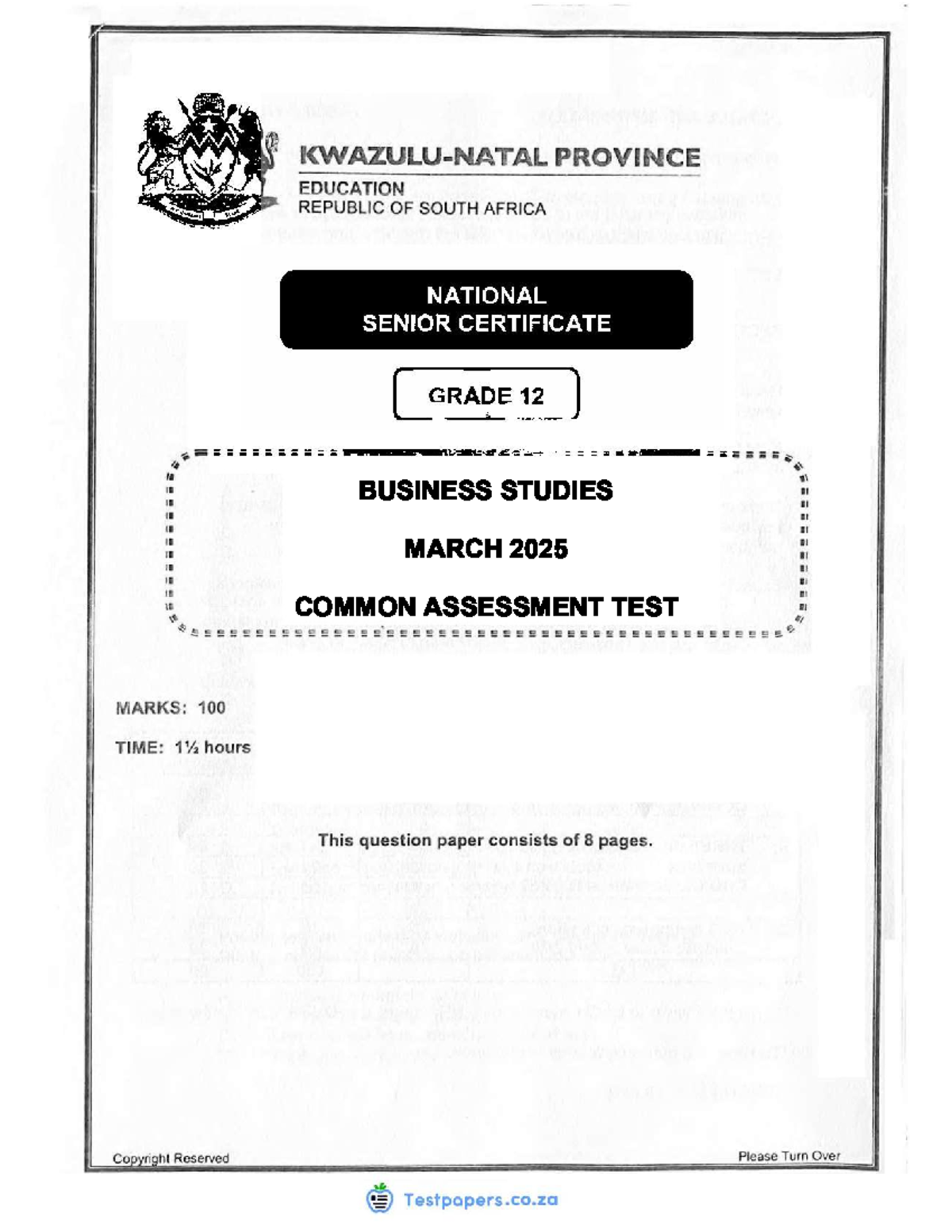 Business Studies Grade 12 NSC March 2025 Common Assessment Test - Studocu