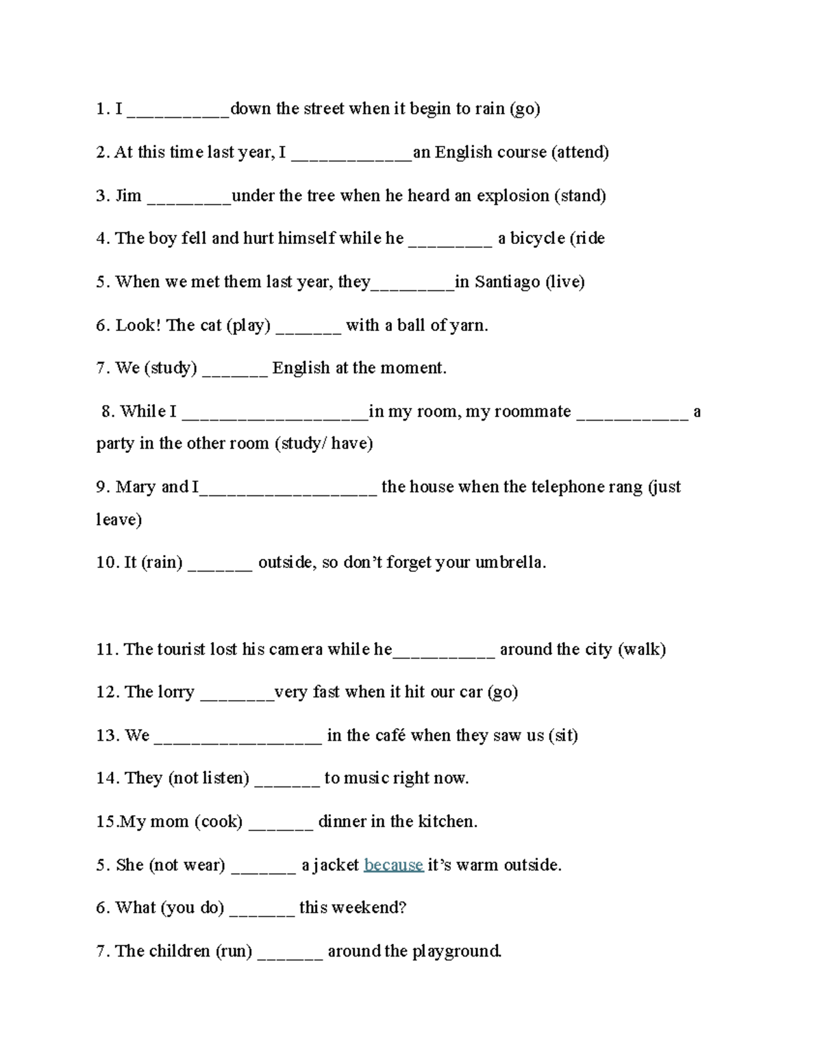 Bt 10 - English Grammar Practice: Past Continuous Tense Exercises - Studocu