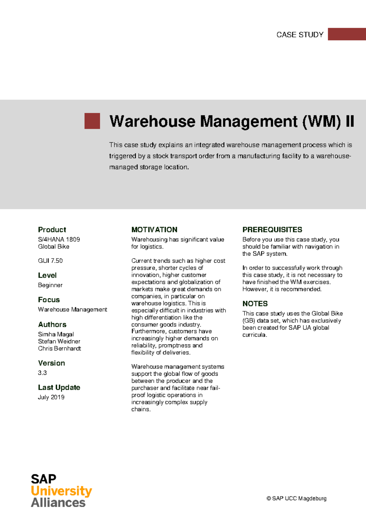 CASE STUDY WM II: Integrated Warehouse Management with Global Bike ...