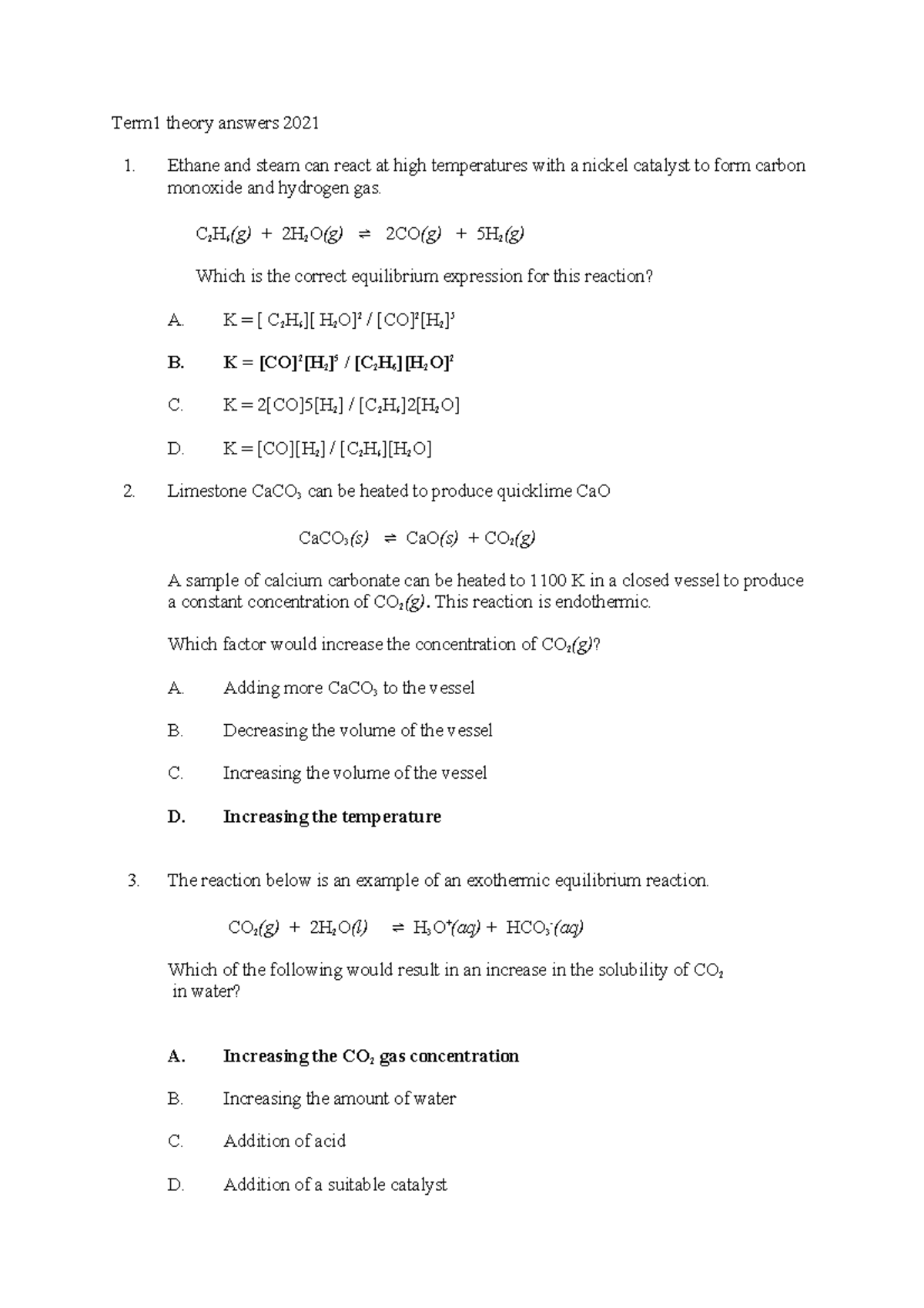 2021 CHEM 101 Theory Solutions for Term 1 Exam - Studocu