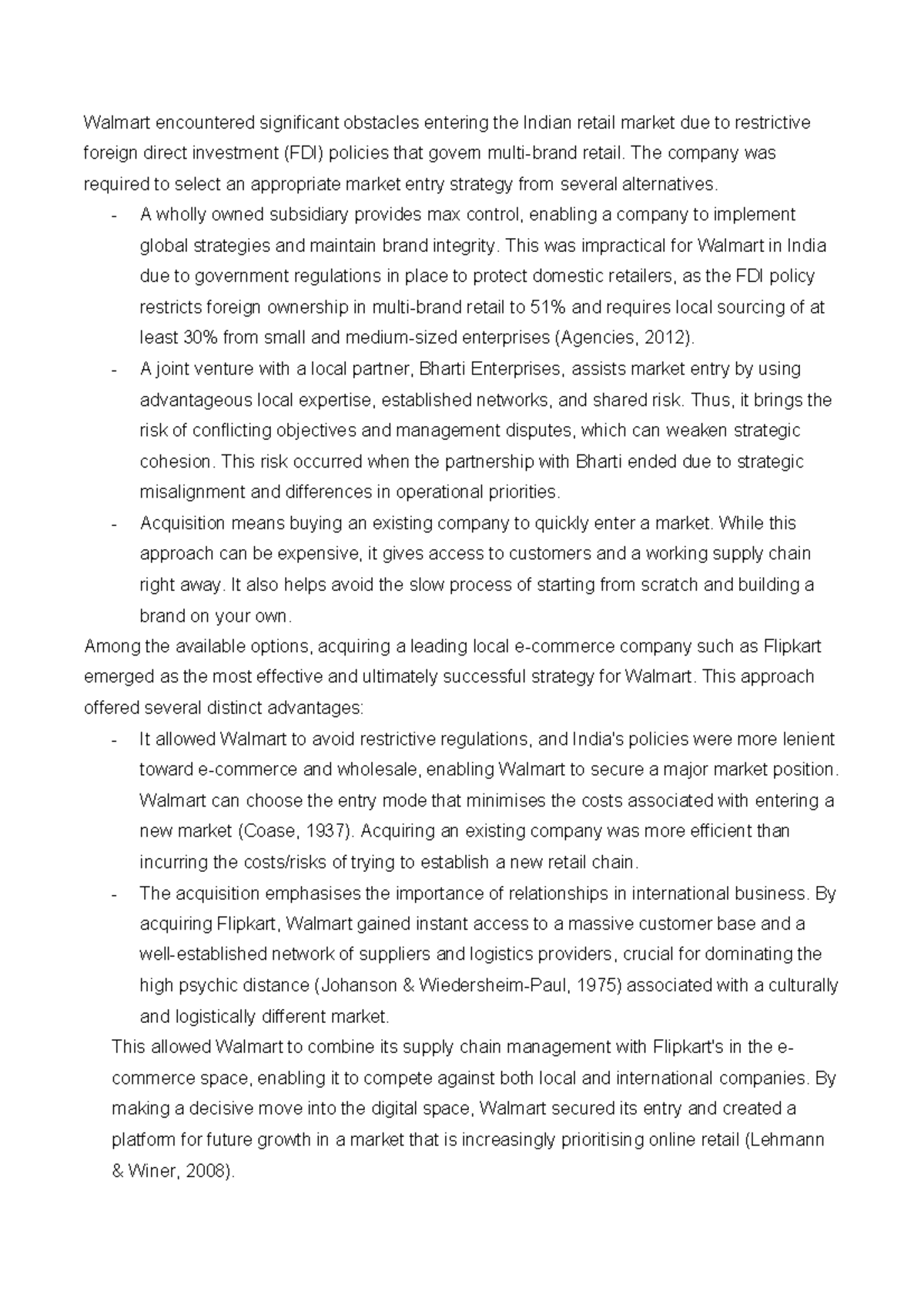 Walmart Case Study: Market Entry Strategies in India - Studocu