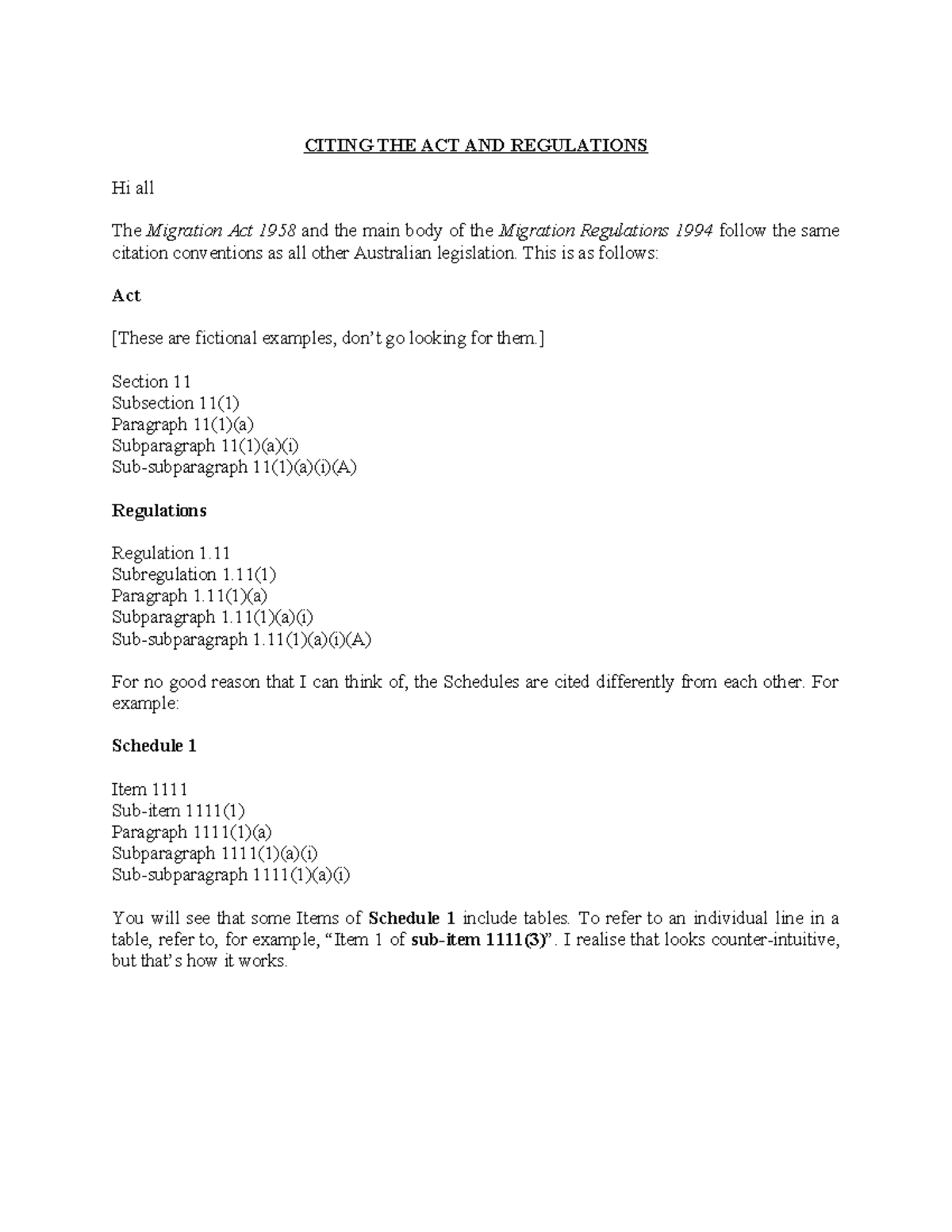 Citations for Migration Act and Regulations - Legal Study Notes - Studocu