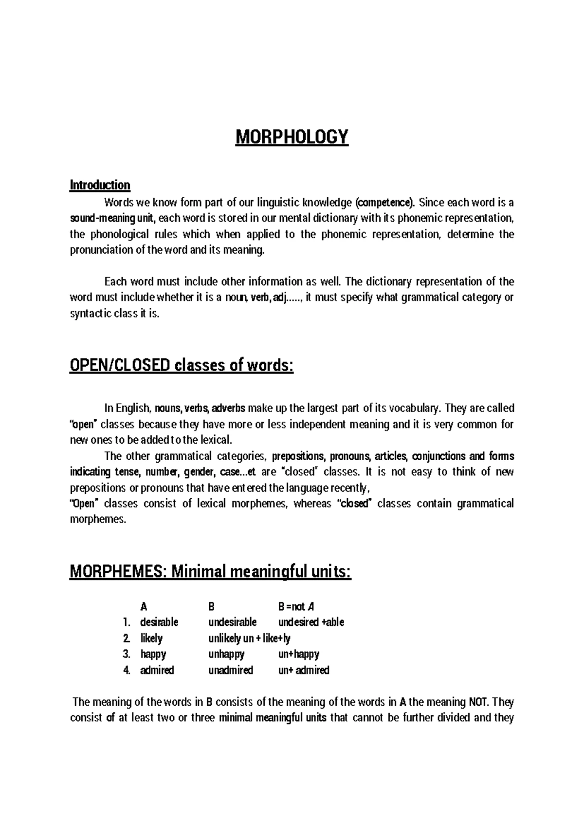 Morphophonemics Notes - English Studies Sem 6 - Prof. Tourabi - Studocu