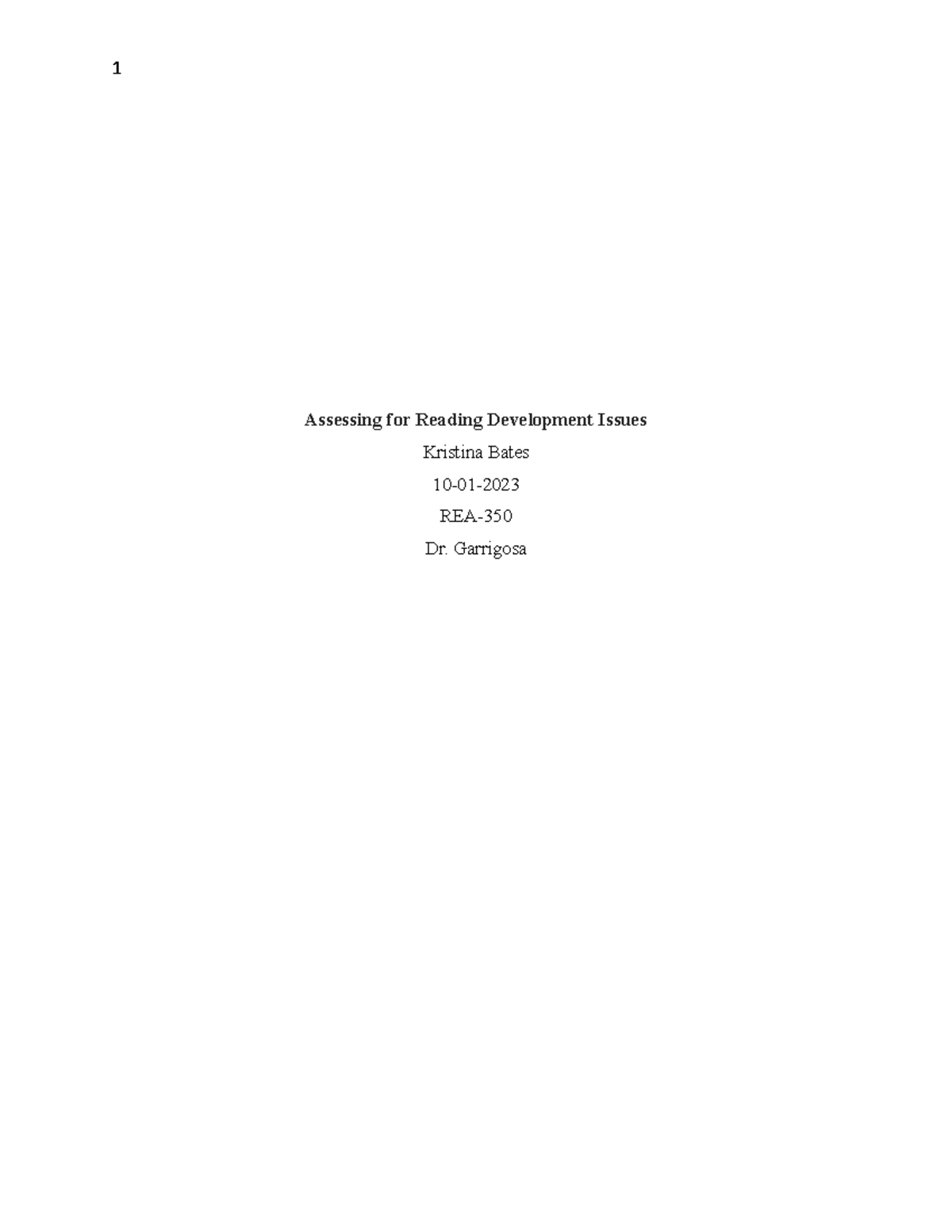 Assessing Reading Development Issues: Strategies and Insights REA-101 ...