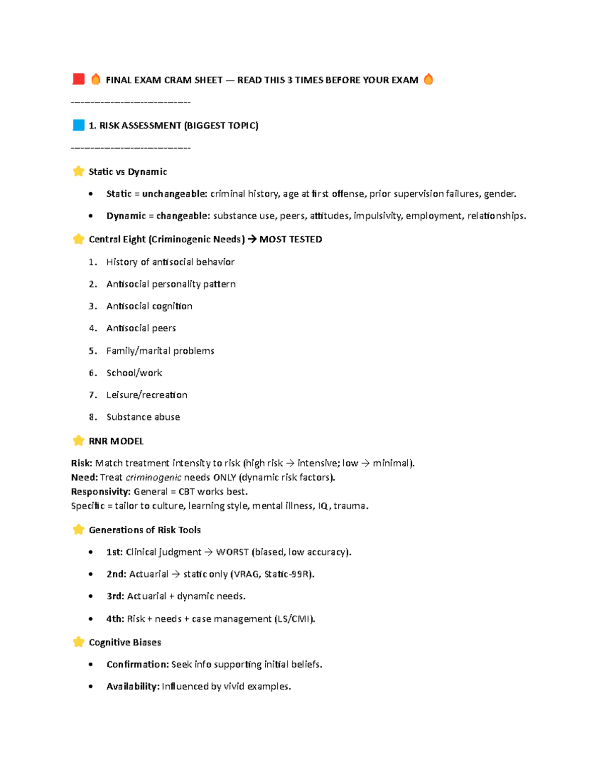 FINAL EXAM CRAM SHEET: RISK ASSESSMENT KEY CONCEPTS - Studocu