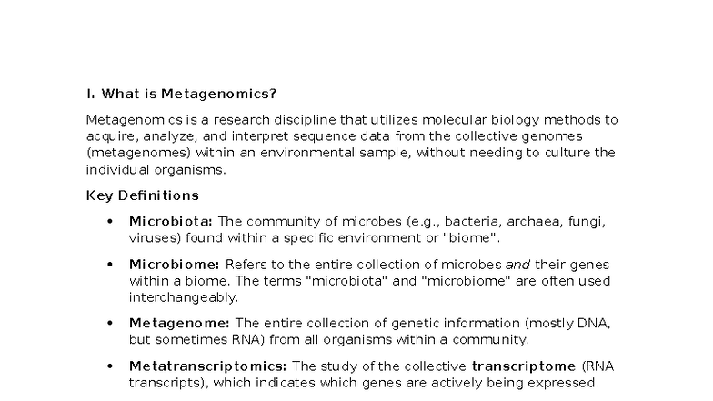 MBY 365 Semester Test 2: Metagenomics Overview and Key Concepts - Studocu