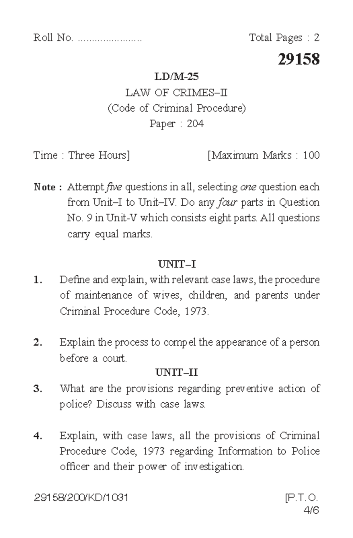LAW 204 - Previous Year Question Paper on Criminal Procedure Code - Studocu