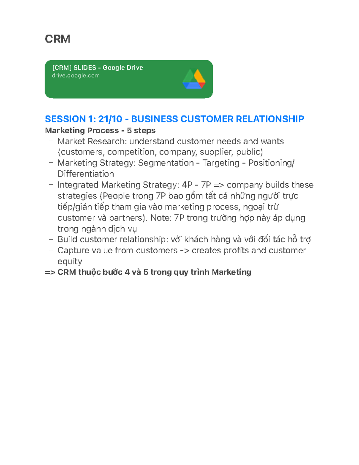 CRM Notes - – – – – – CRM SESSION 1: 21/10 - BUSINESS CUSTOMER ...