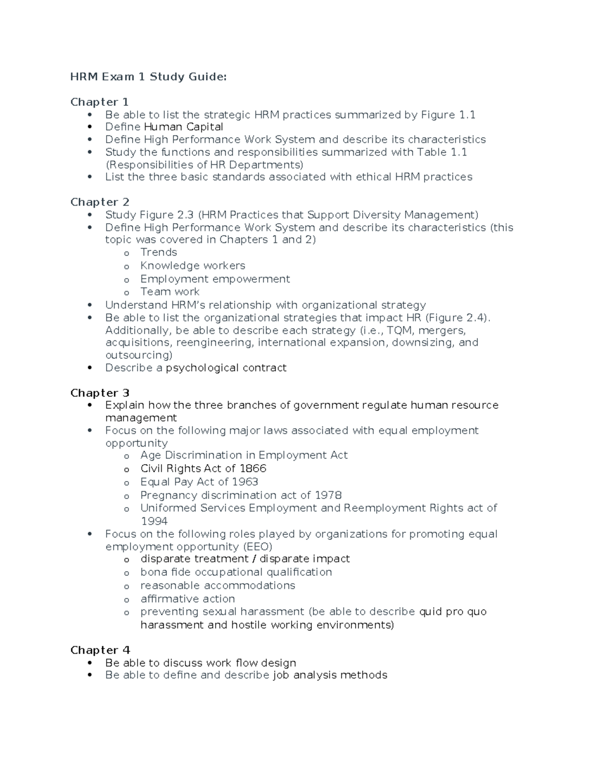 HRM Exam 1 Study Guide - First Exam: 50 questions/ 300pts - HRM Exam 1 ...