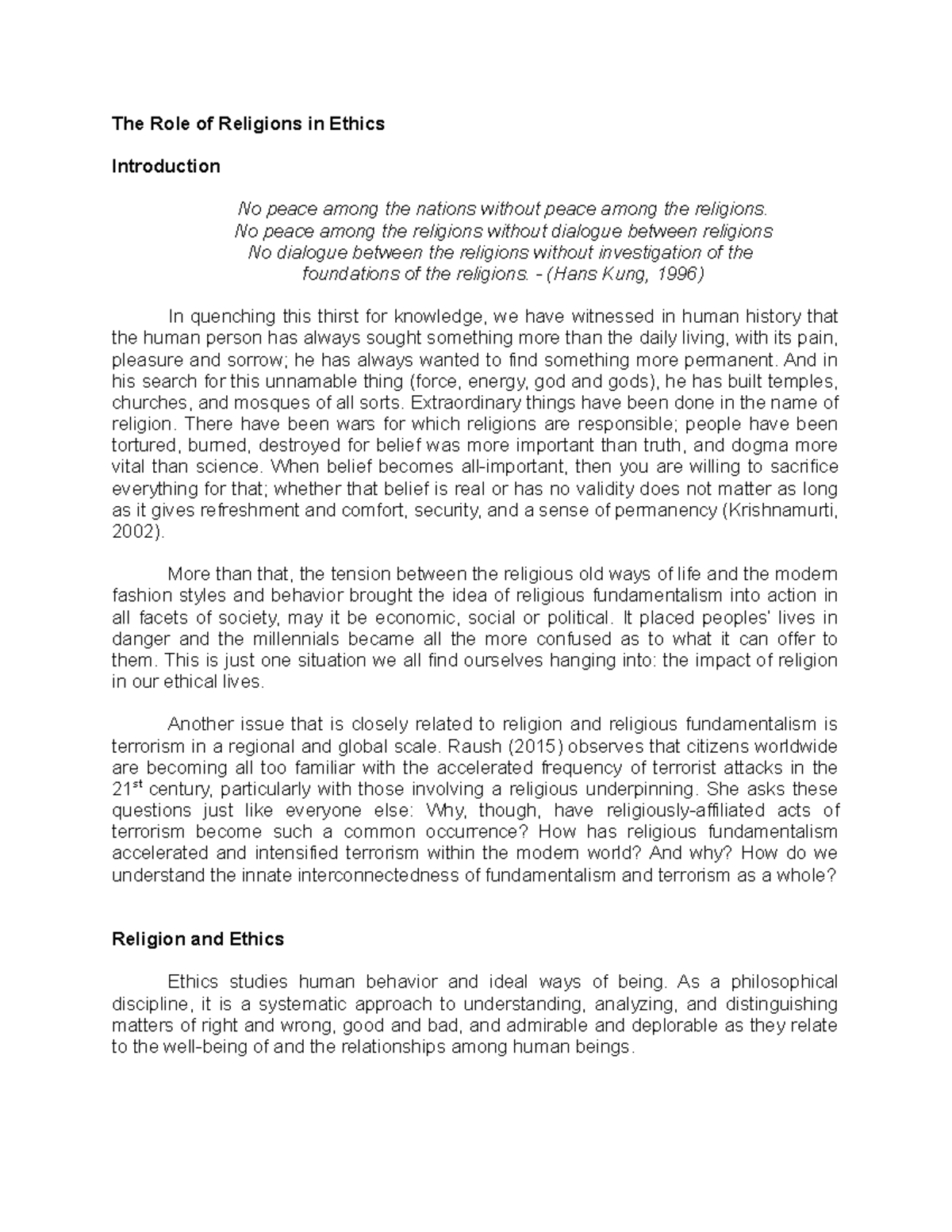 The Role of Religions in Shaping Ethics and Fundamentalism Analysis ...