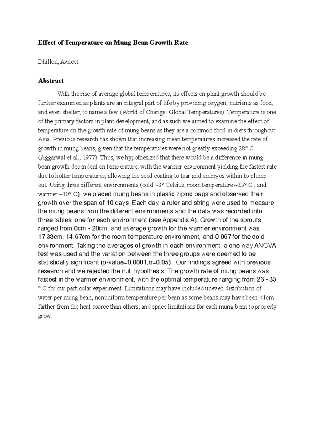 Effect of Temperature on Mung Bean Growth Rate (ENV 101) - Studocu