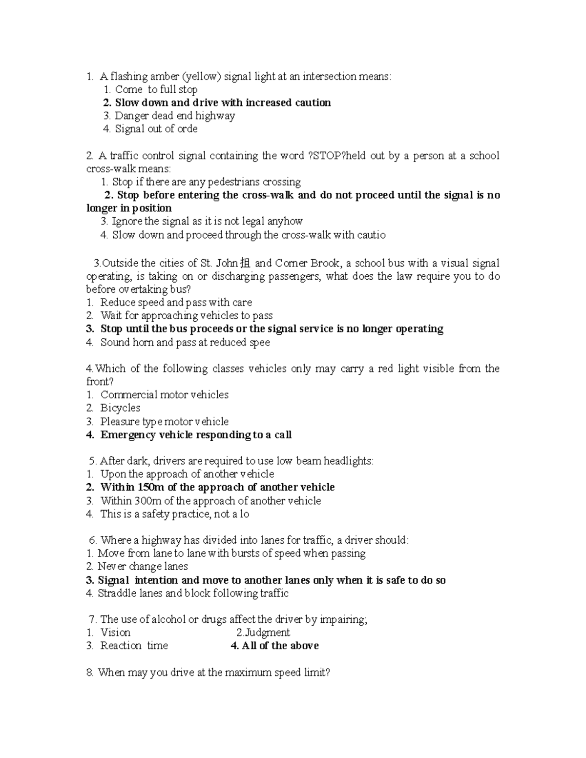 1023479 Driving Test Questions and Answers for Safe Driving - Studocu