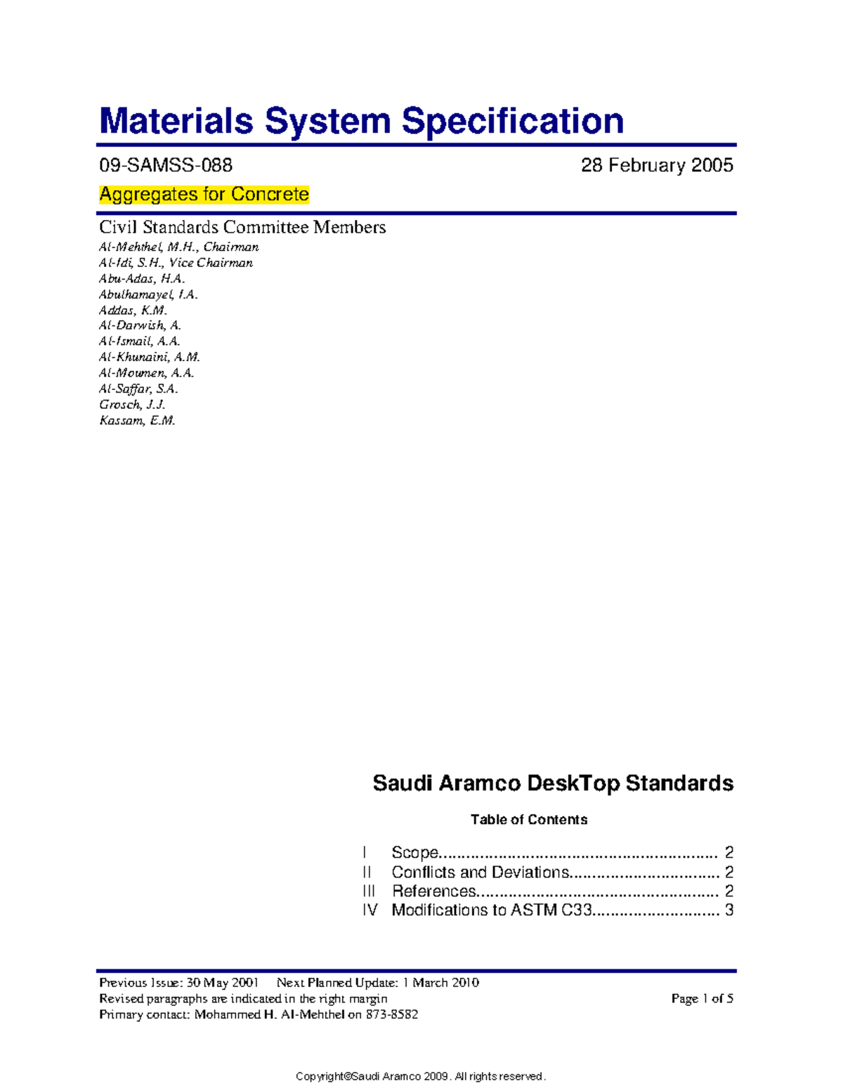 SAMSS 09: Aggregates for Concrete Specification and Standards - Studocu