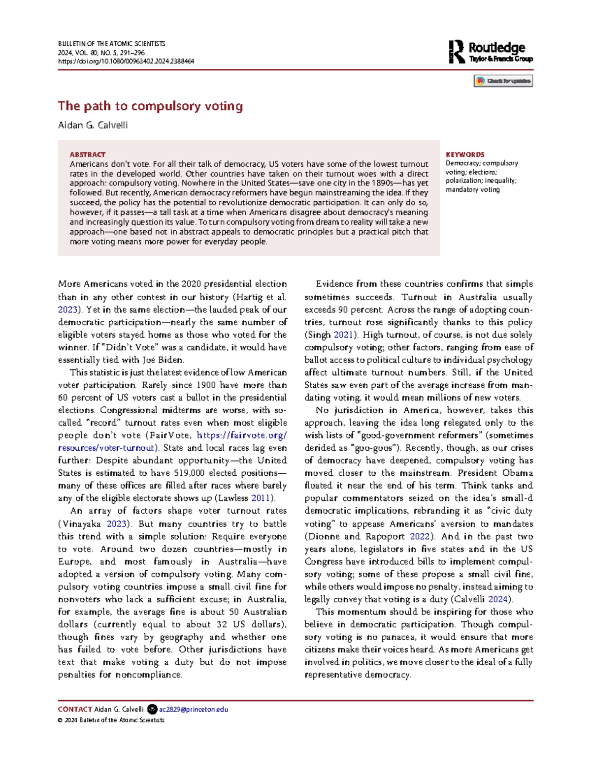 Compulsory Voting in the U.S.: A Path to Democratic Renewal (291 TPTCV ...