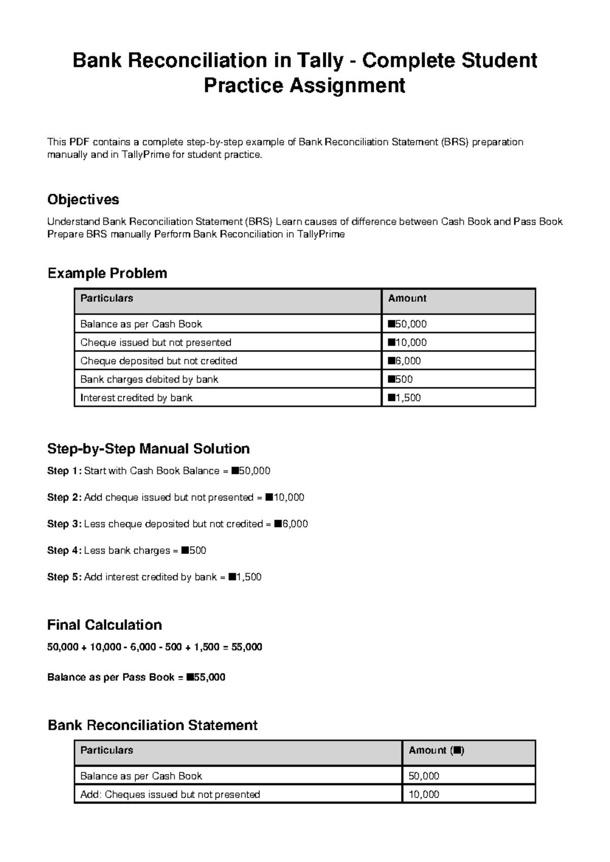 Bank Reconciliation Statement (BRS) in TallyPrime - Student Assignment ...