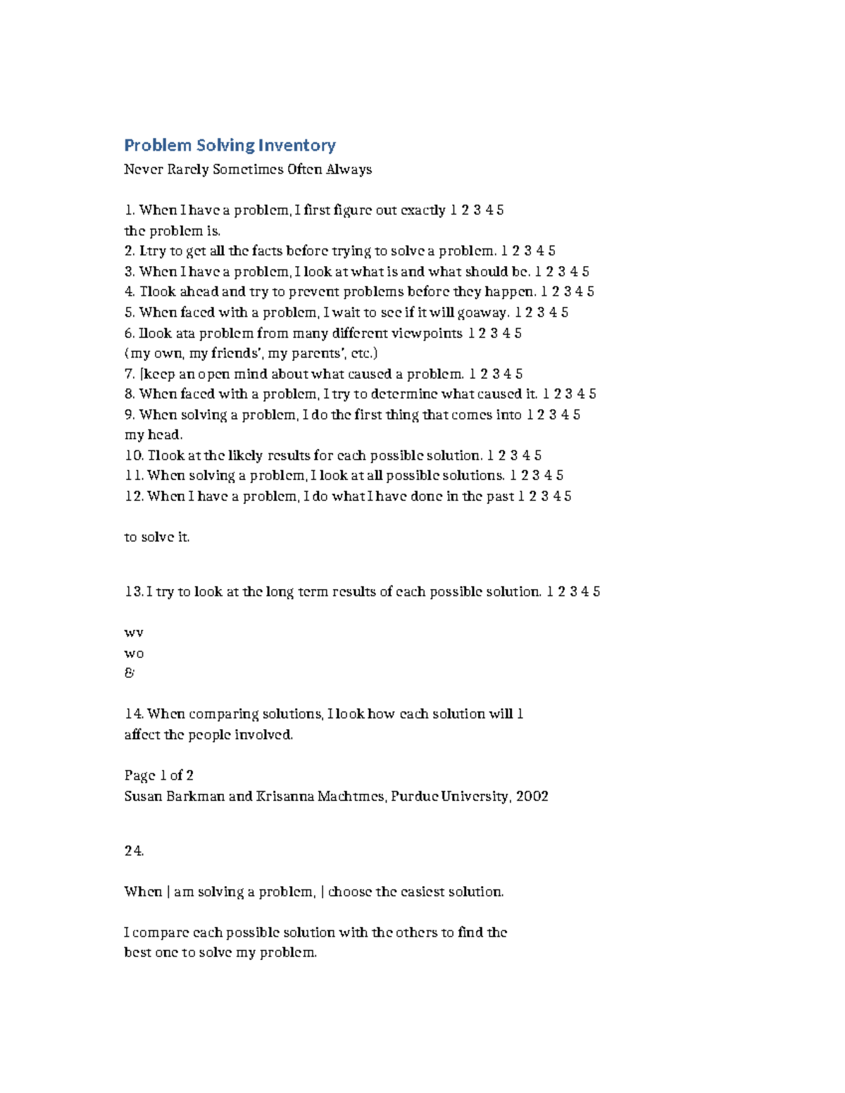 Problem Solving Inventory: Assessment of Strategies and Approaches ...
