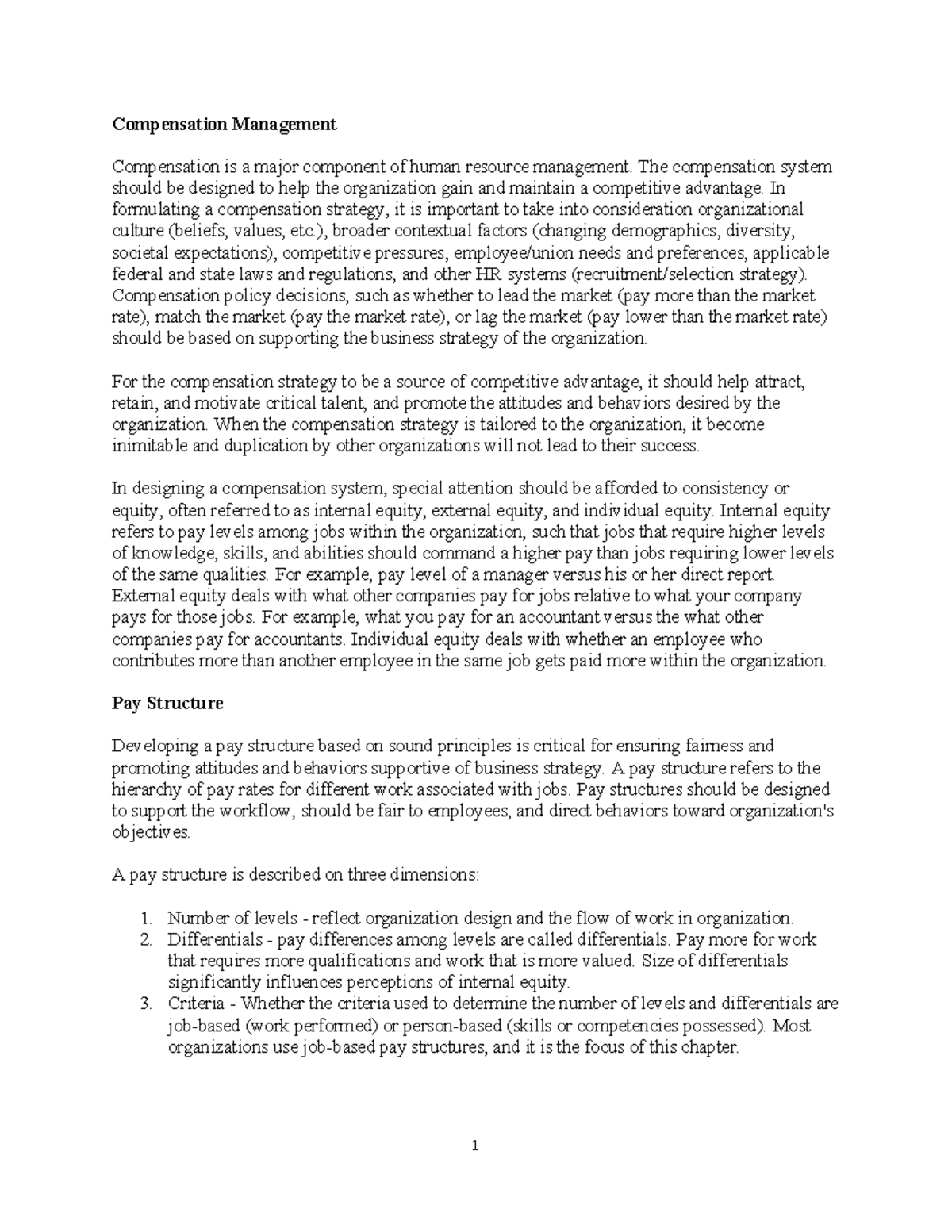 Compensation Management Strategies: Chapter 8 Insights - Studocu