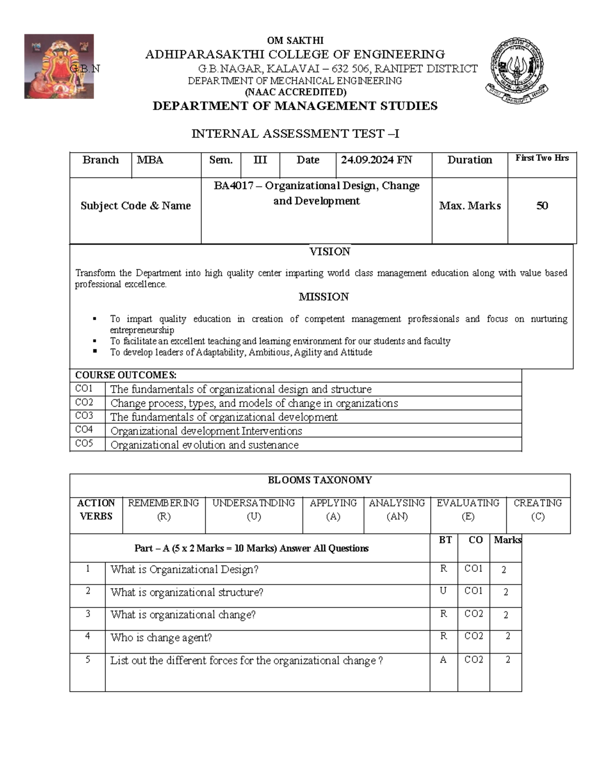 ODCD BA4017 IAT1: Organizational Design & Change Question Paper - Studocu