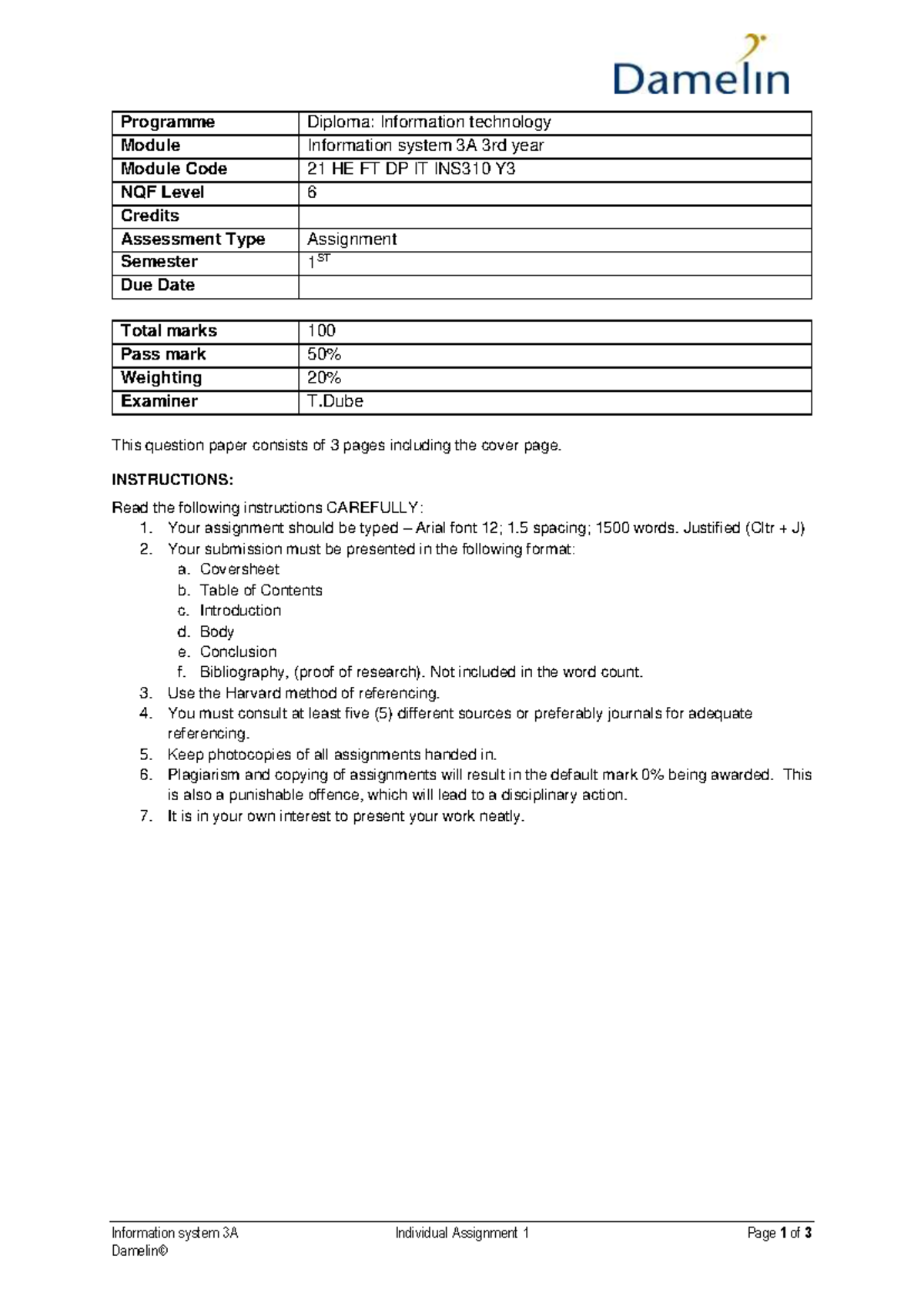 Information system 3A 3rd year Assignment 2021 - Information system 3A ...