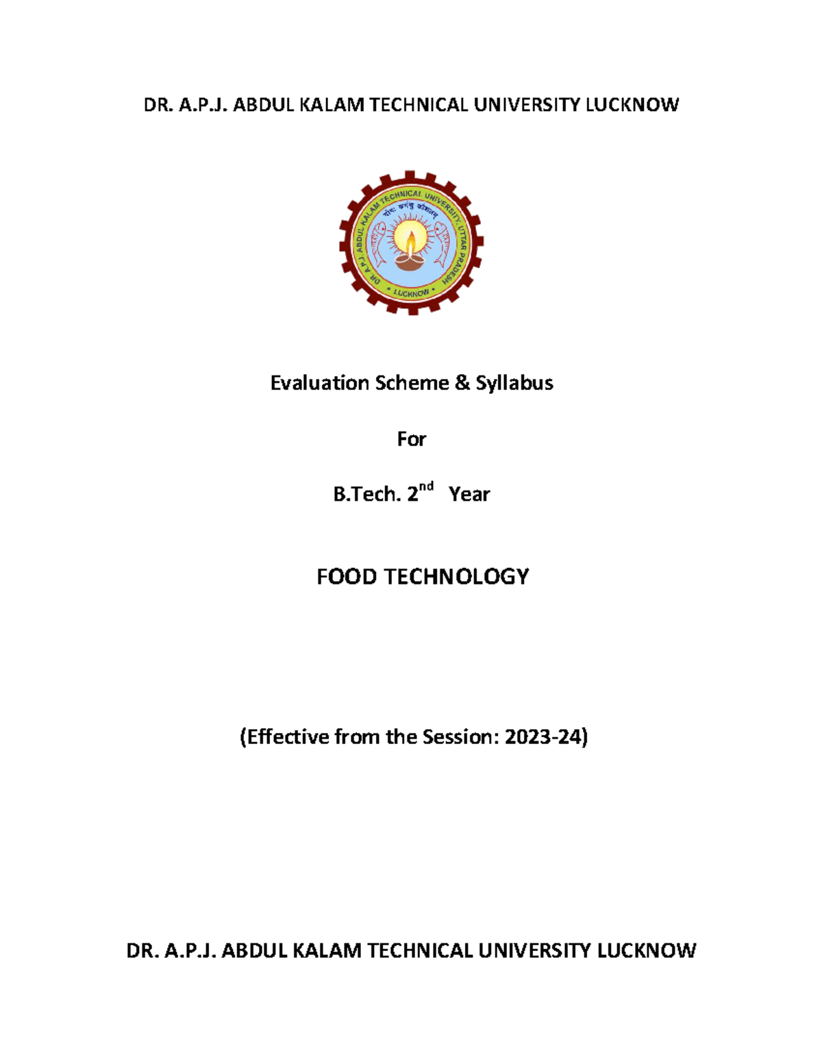 B.Tech 2nd Year Food Technology Syllabus Overview (2023) - Studocu