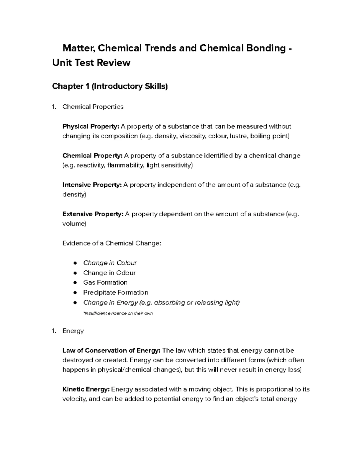 SCH3U Final Exam Review 2024: Key Concepts and Practice - Studocu